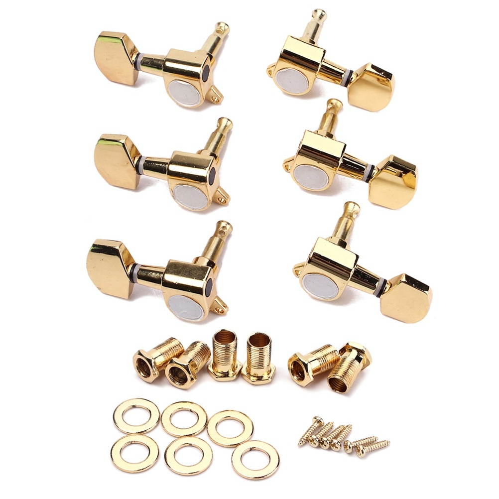 6 PCS 3L 3R Gilding Classical Guitar Tuning Pegs Keys Locking Tuner Machine Heads with Threaded Bushing Ferrules Screws Chrome Finish for Electric Guitar