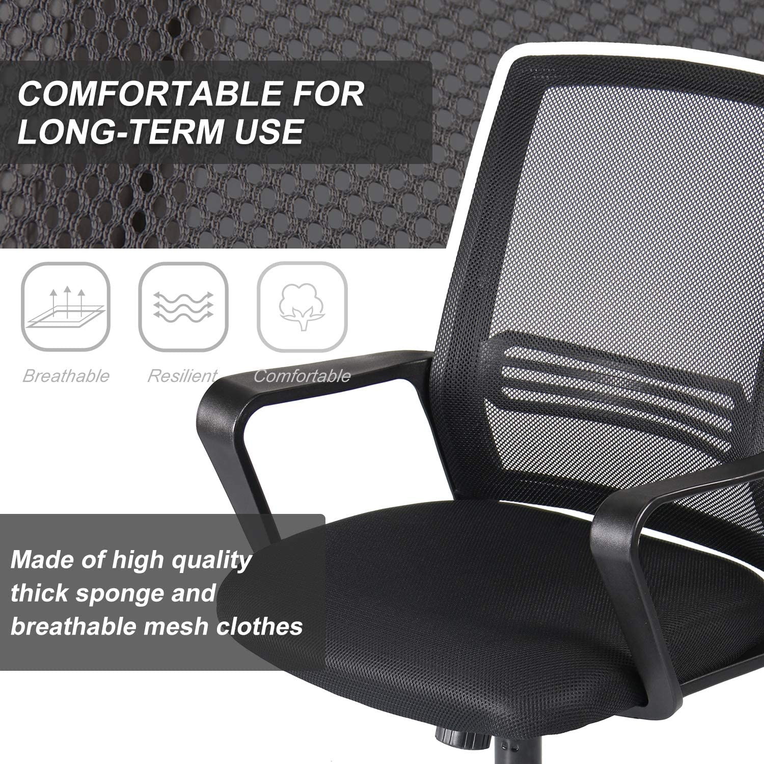 SMUGDESK Home Office Chair, Mid Back Mesh Office Computer Swivel Desk Task Chair, Ergonomic Executive Chair with Armrests