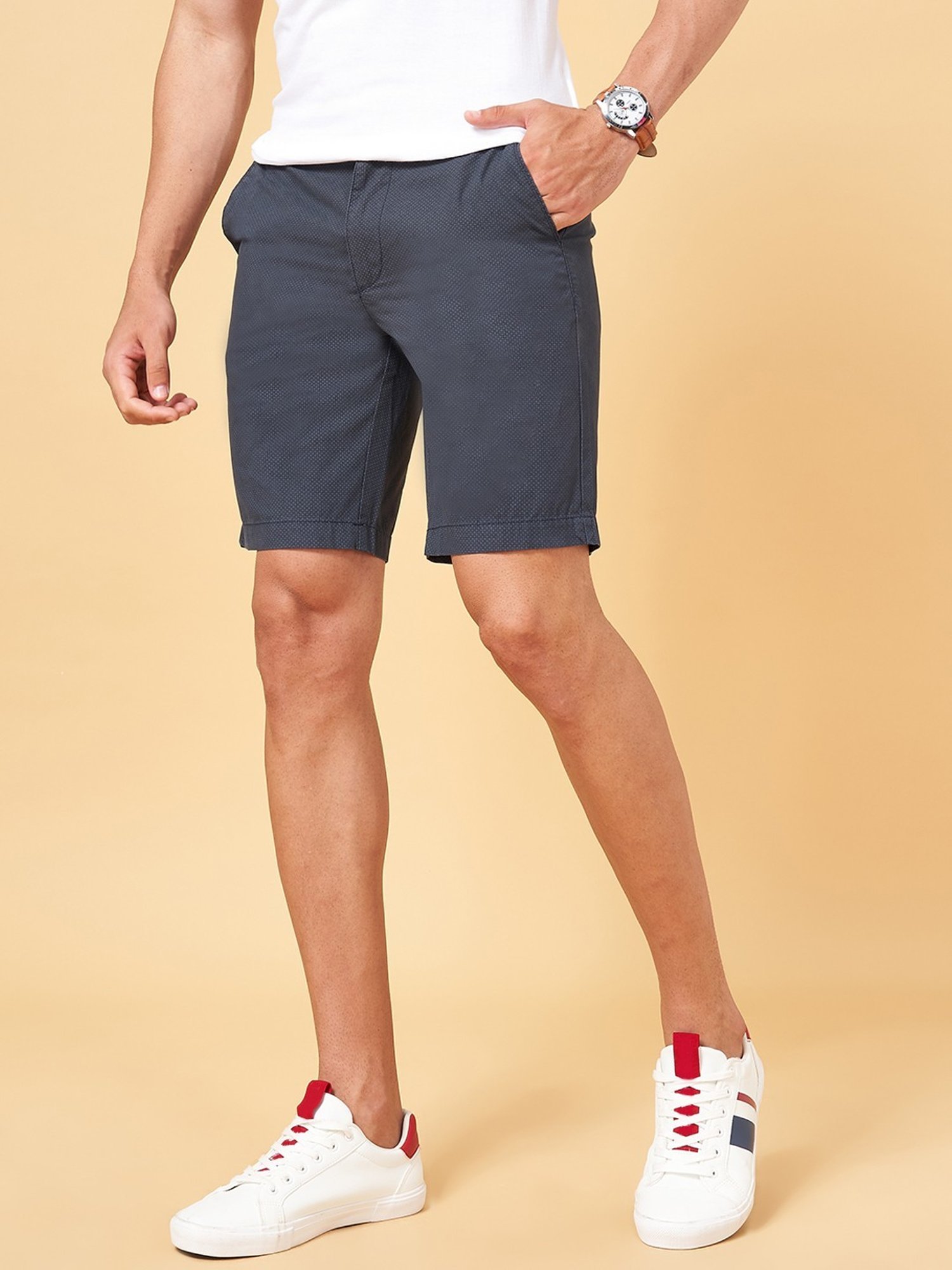 Byford by Pantaloons Navy Cotton Slim Fit Printed Shorts