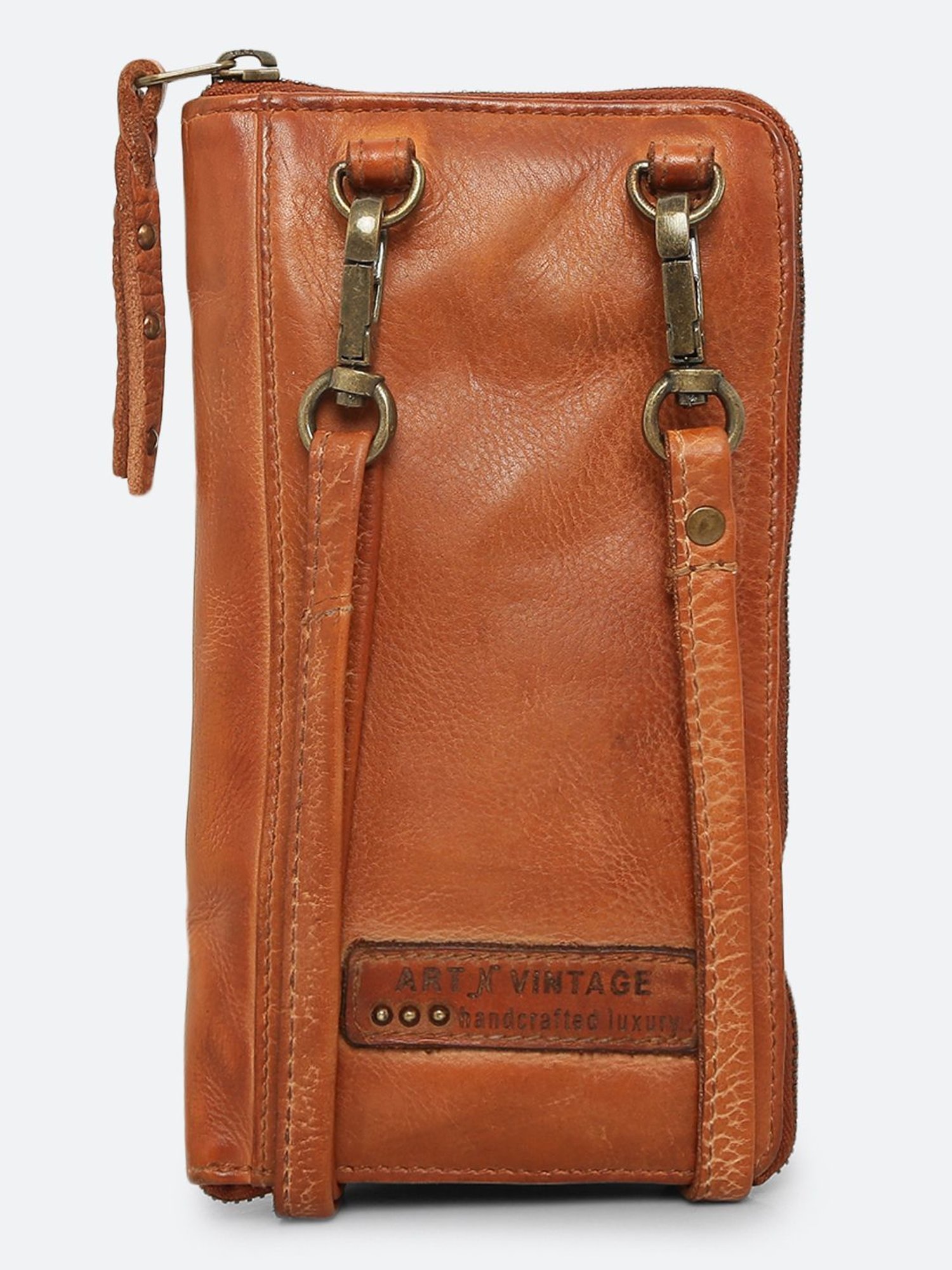 Art N Vintage Martinka Tan Leather Textured  Zip Around Wallet for Women