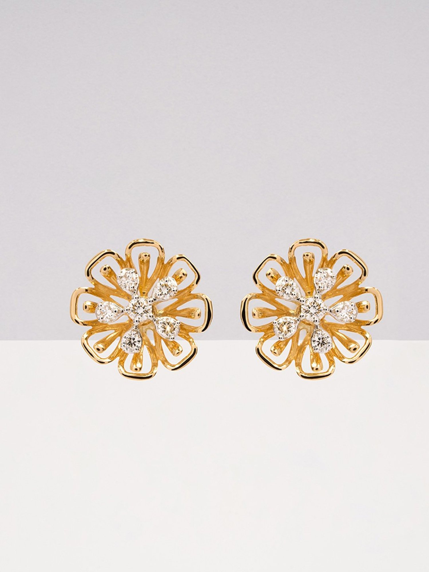 P.N.Gadgil Jewellers 14k Gold Petal Harmony Stud Diamond Earrings For Women