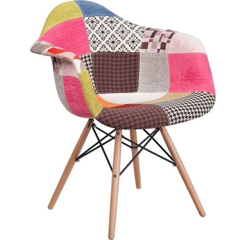 Alonza Series Fabric Chair with Arms and Wooden Legs Milan Patchwork - Riverstone Furniture Collection