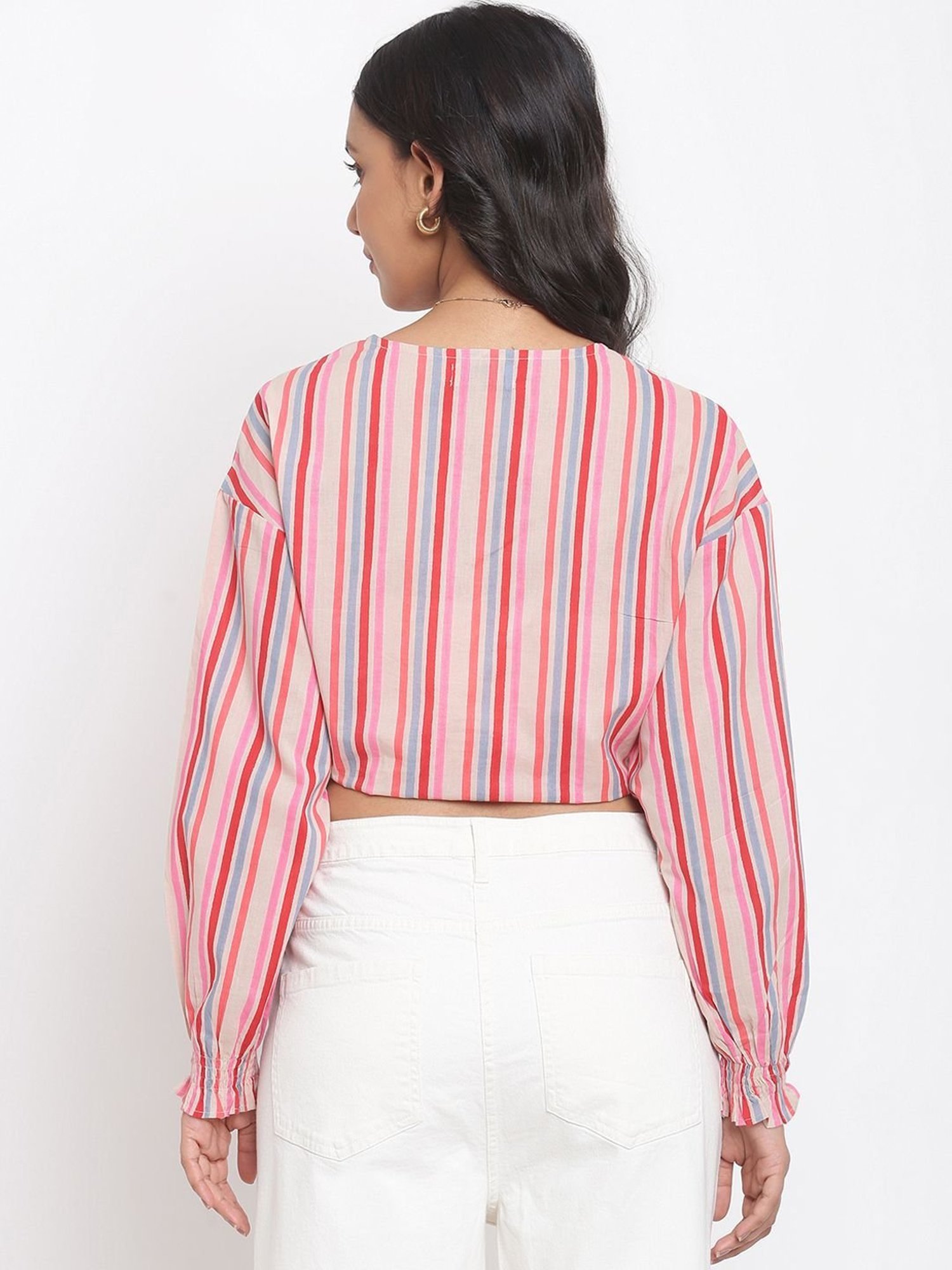 Fabindia Pink Cotton Striped Top