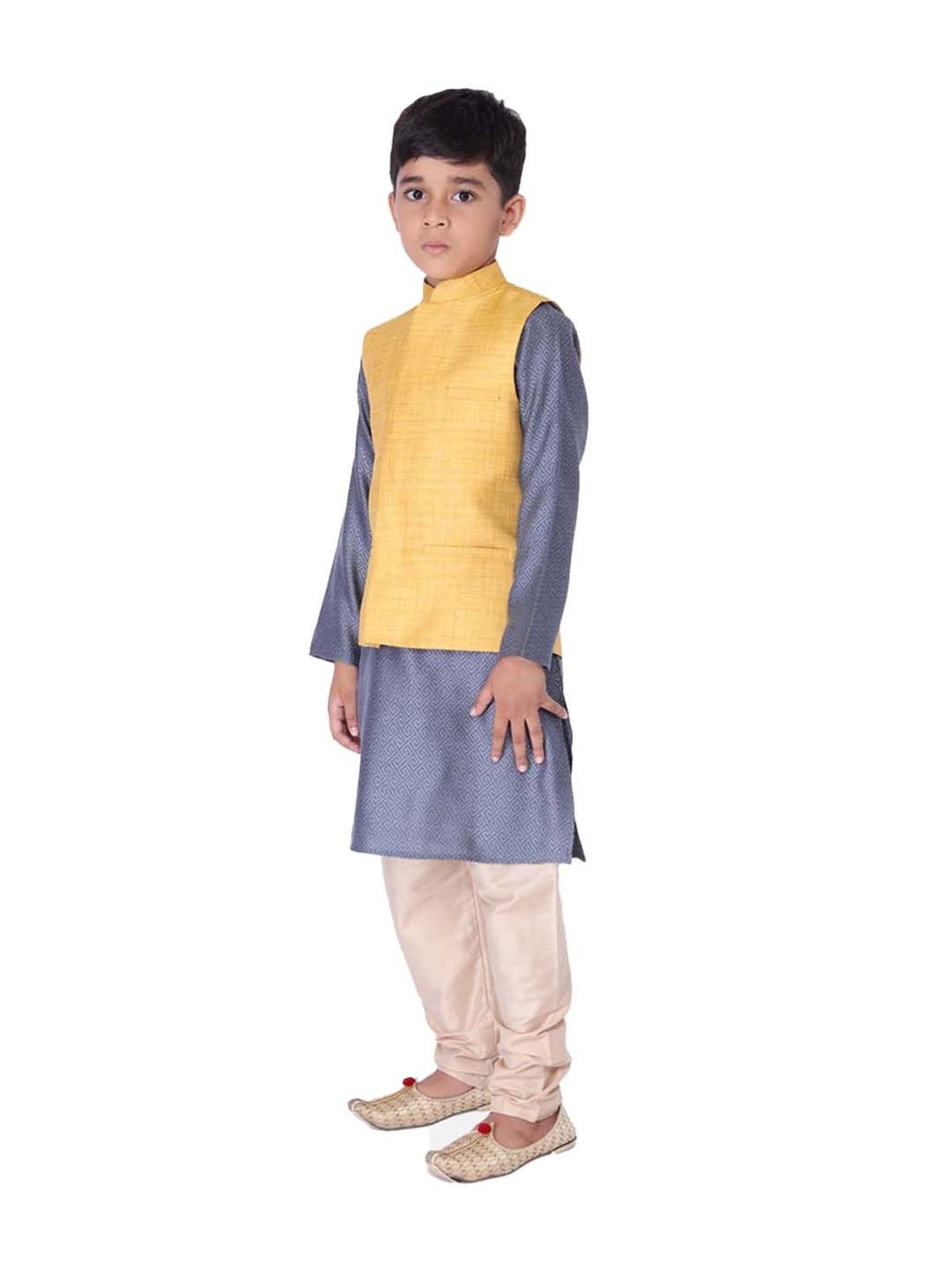 TABARD Kids Blue & Yellow Cotton Printed Kurta Set