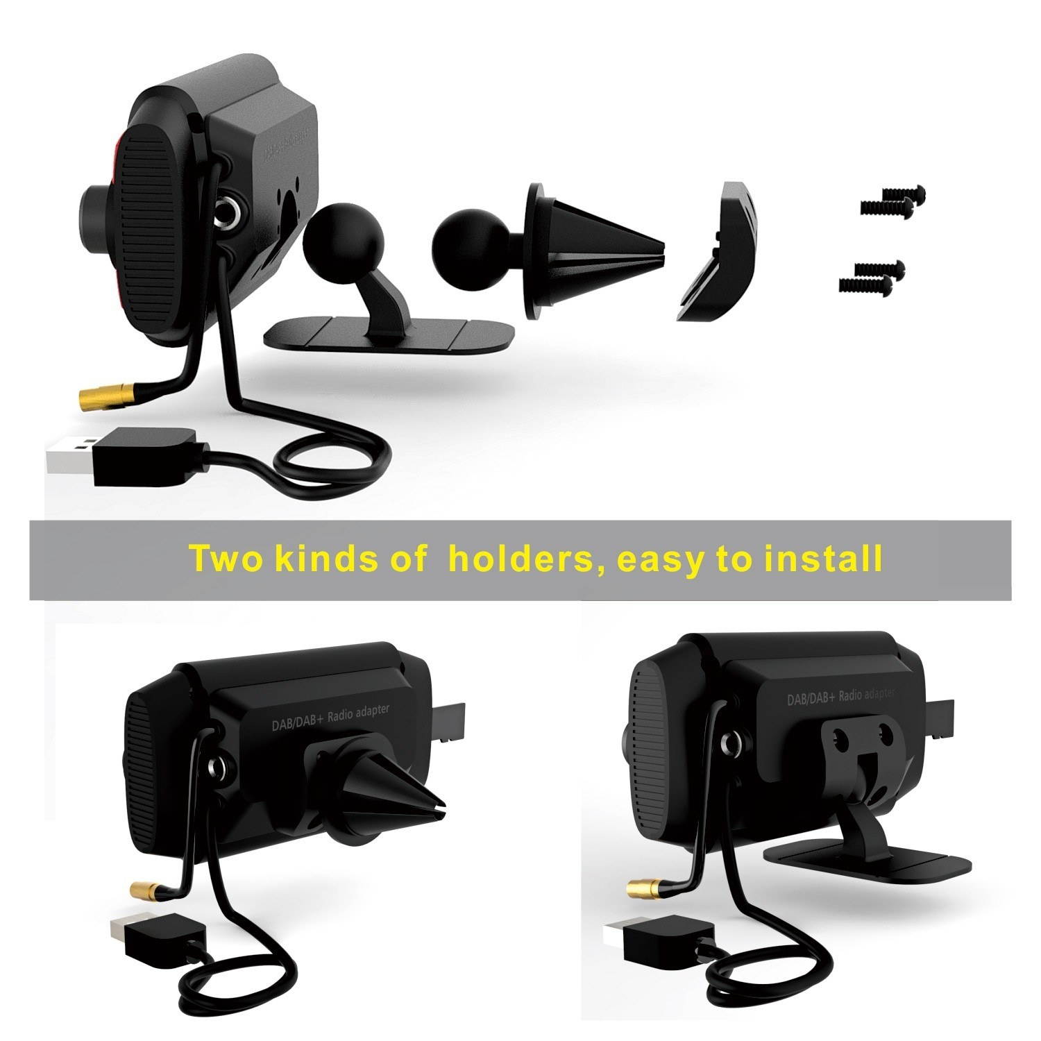 Mini In-car DAB+ Radio Receiver with Bluetooth Player Support FM Transmitter with 2.4 Inch Screen MP3 Music