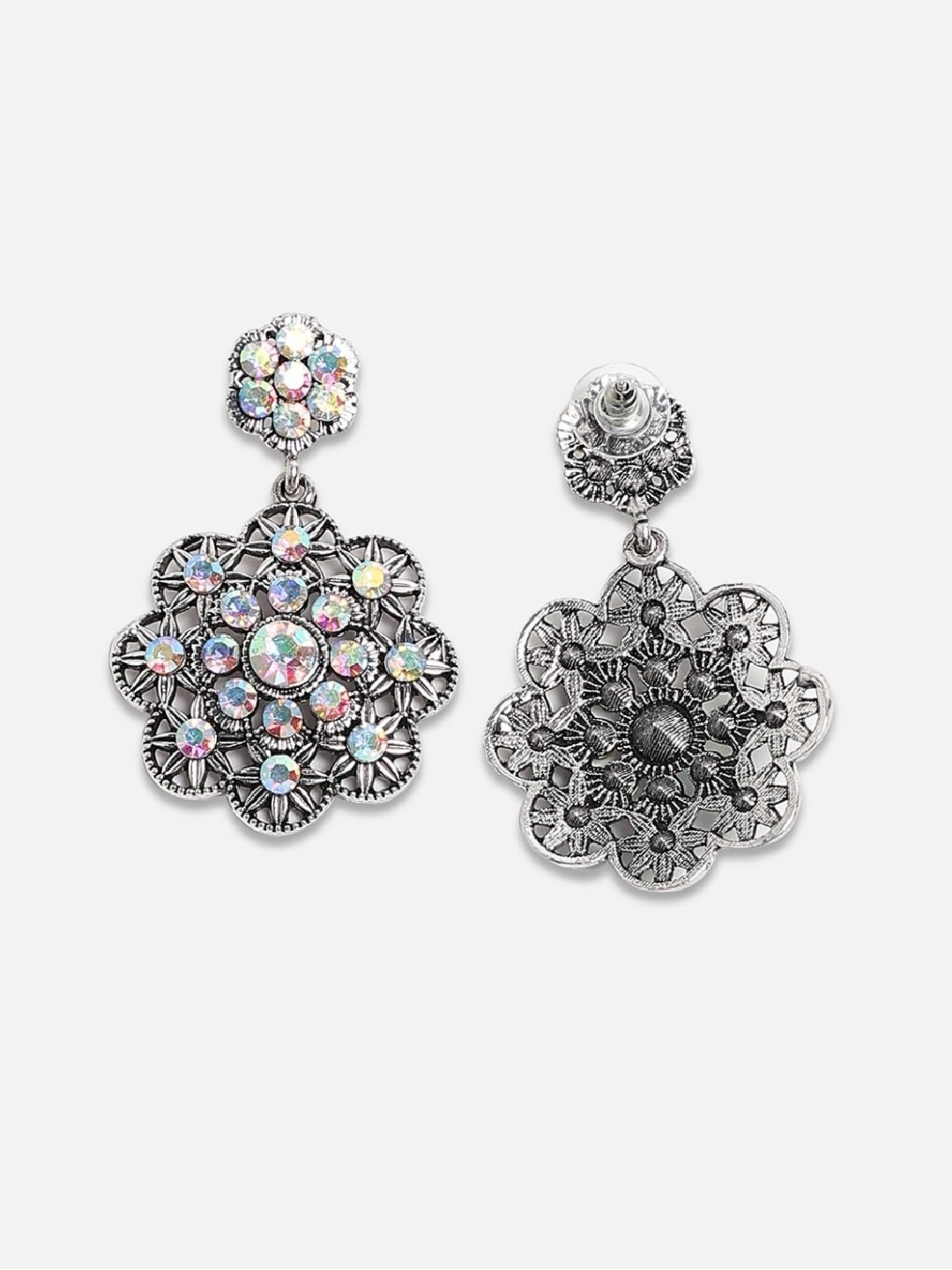 Sohi Women's Clustered Flora Drop Earrings  Chalice Silver