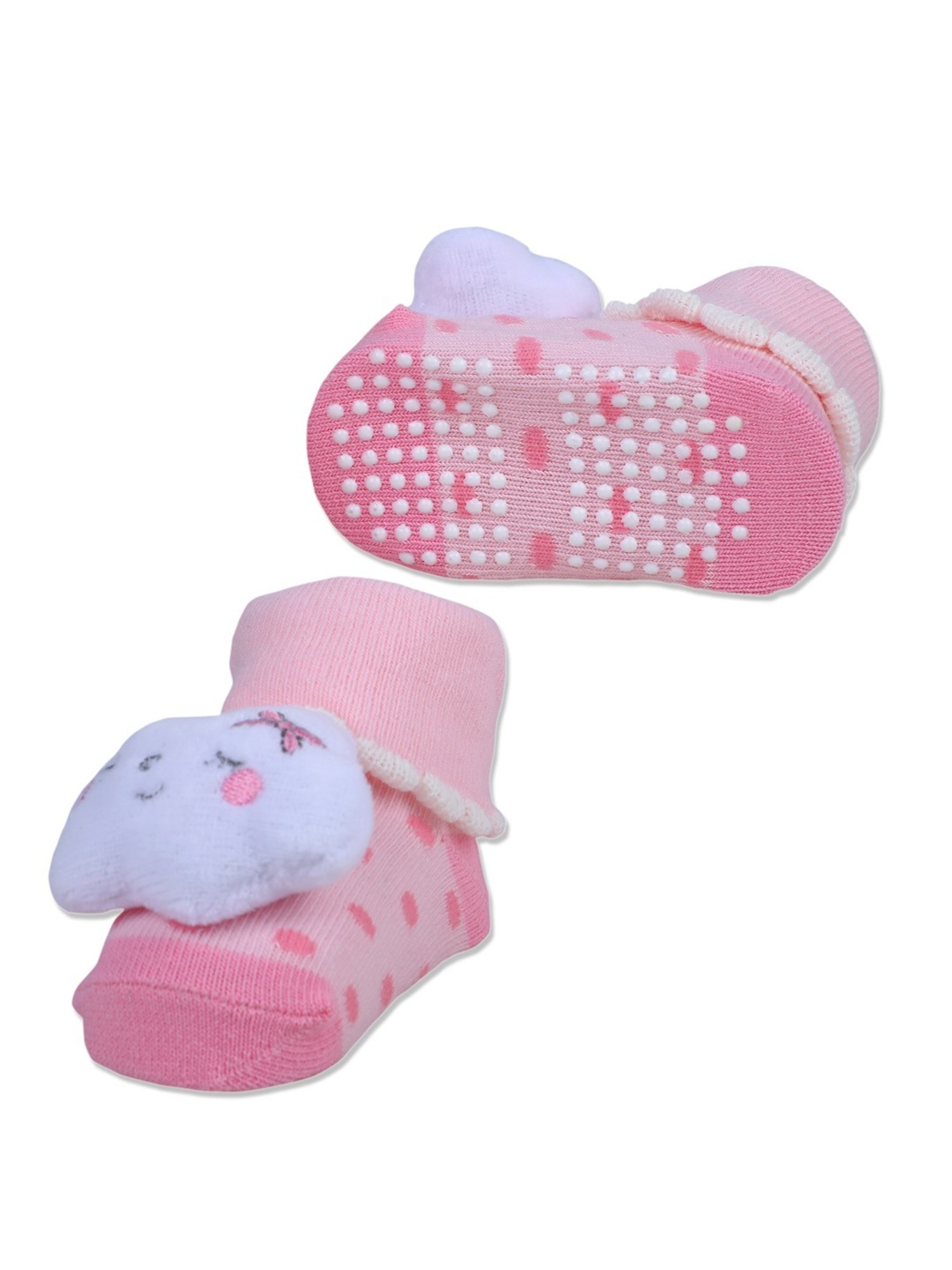 Baby Moo Kids Pink & Snow White Cotton Applique Socks