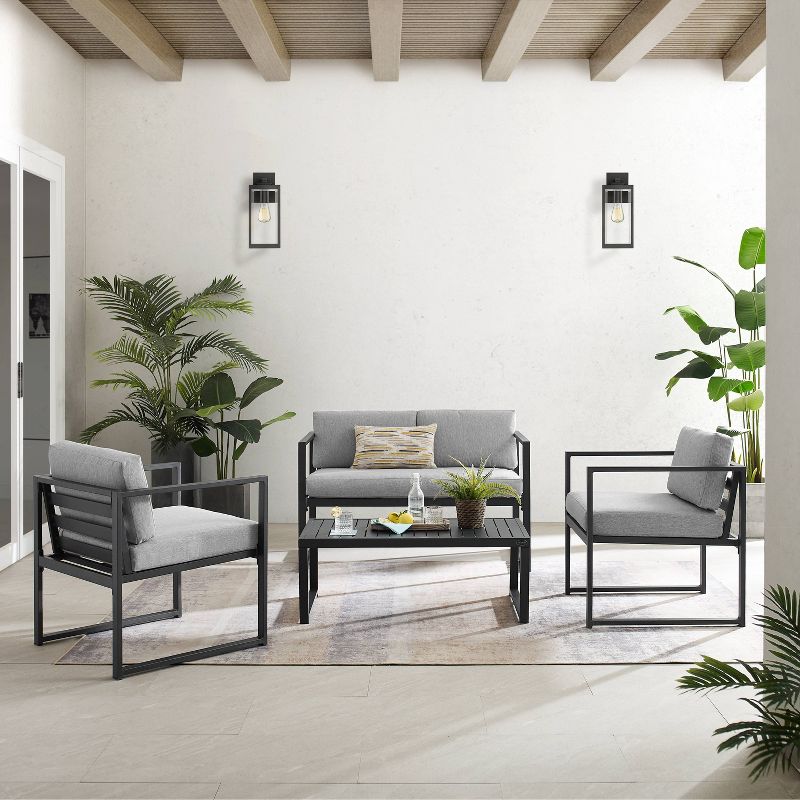 Hamilton Outdoor Metal 4 Piece Conversation Set - Matte Black - Crosley