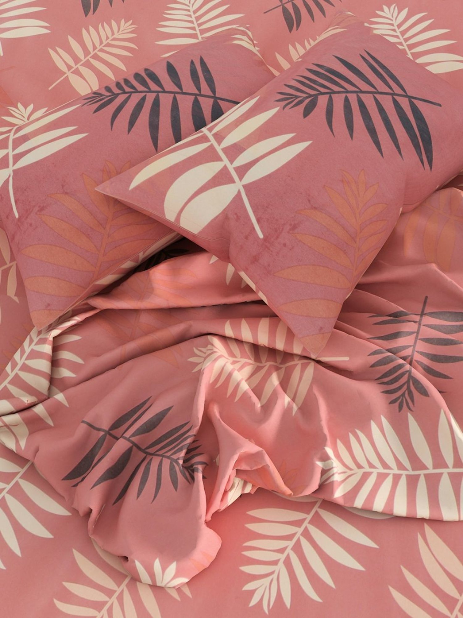 Romee Floral Grey 144 TC Cotton Queen Sized Bed Sheet with 2 Pillow Covers