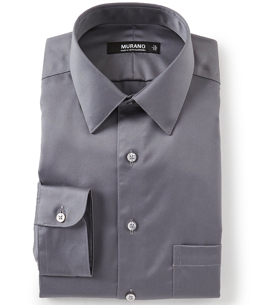 Gold Label Roundtree & Yorke Solid Non-Iron Fitted Point-Collar Dress Shirt with French Cuffs