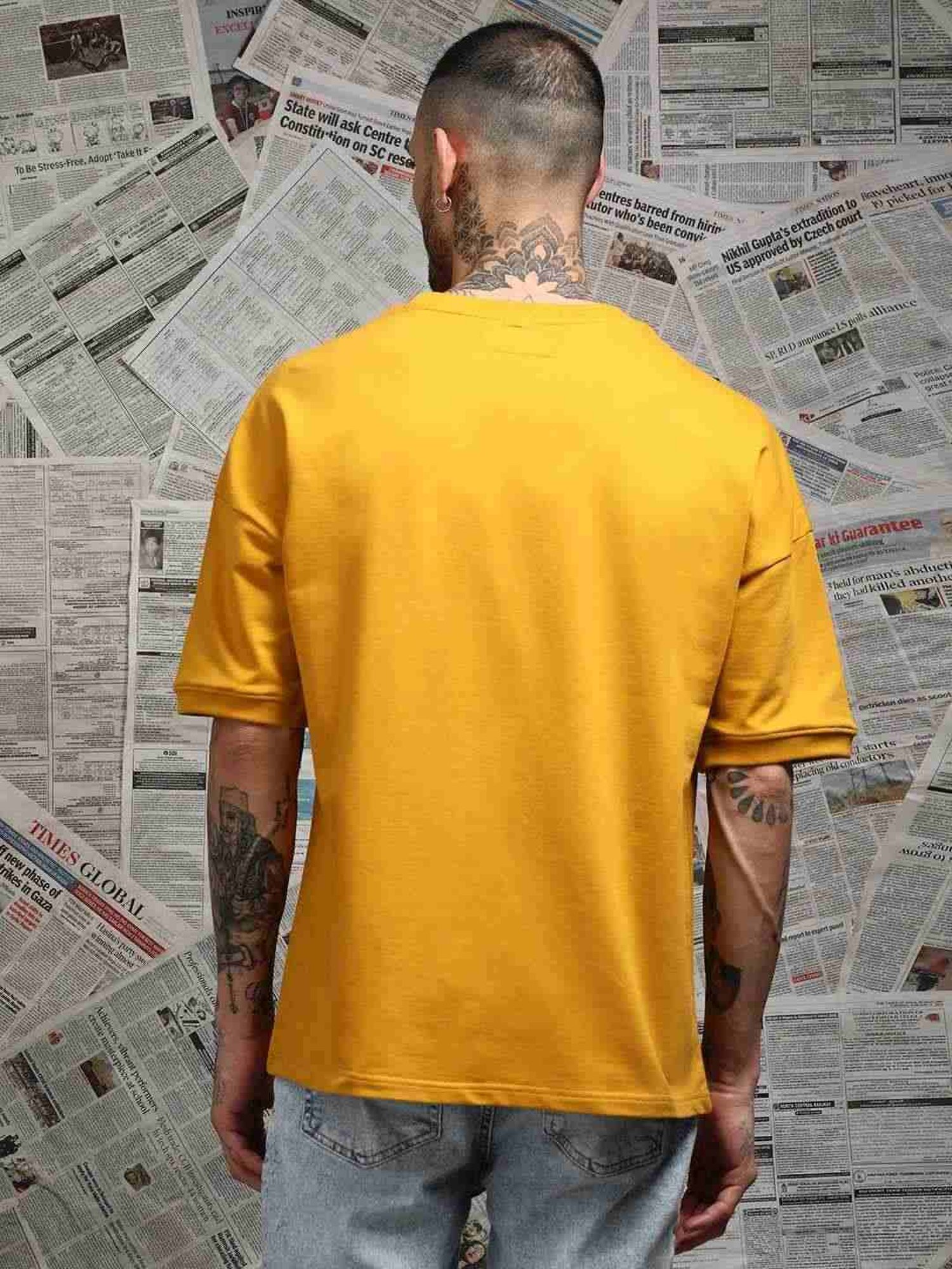 Difference Of Opinion Mustard Loose Fit Printed Unisex T-Shirt