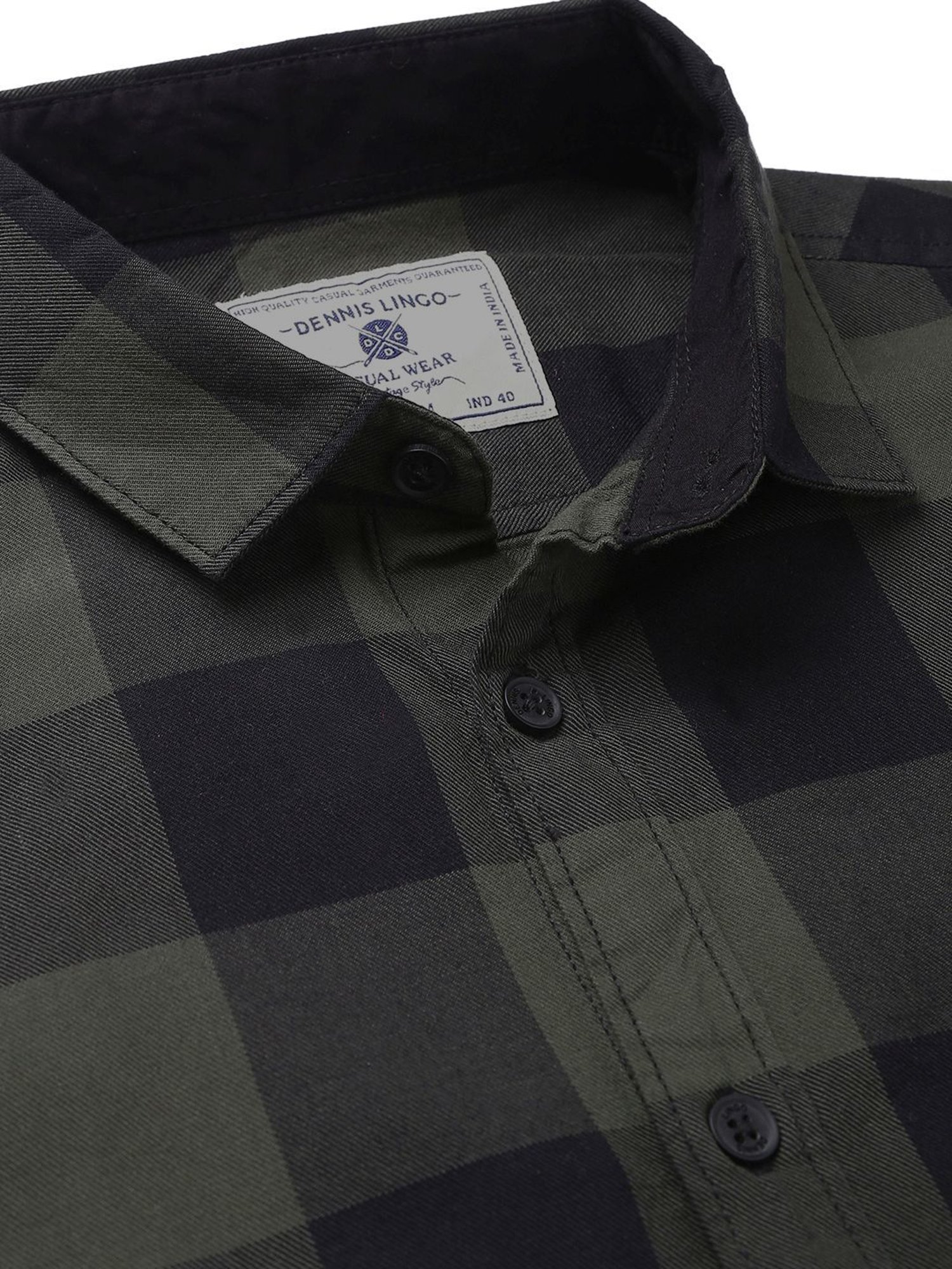 Dennis Lingo Olive & Black Cotton Slim Fit Checks Shirt