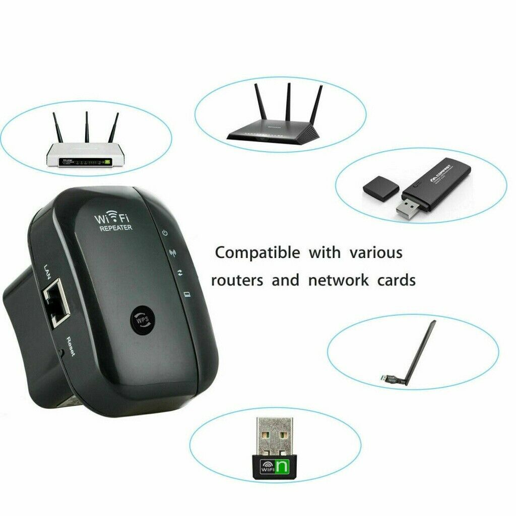 UKCOCO 300 Mbps Wireless Network Repeater Wi-fi Router Extender Signal Booster Range Wireless-N 802.11 AP Black