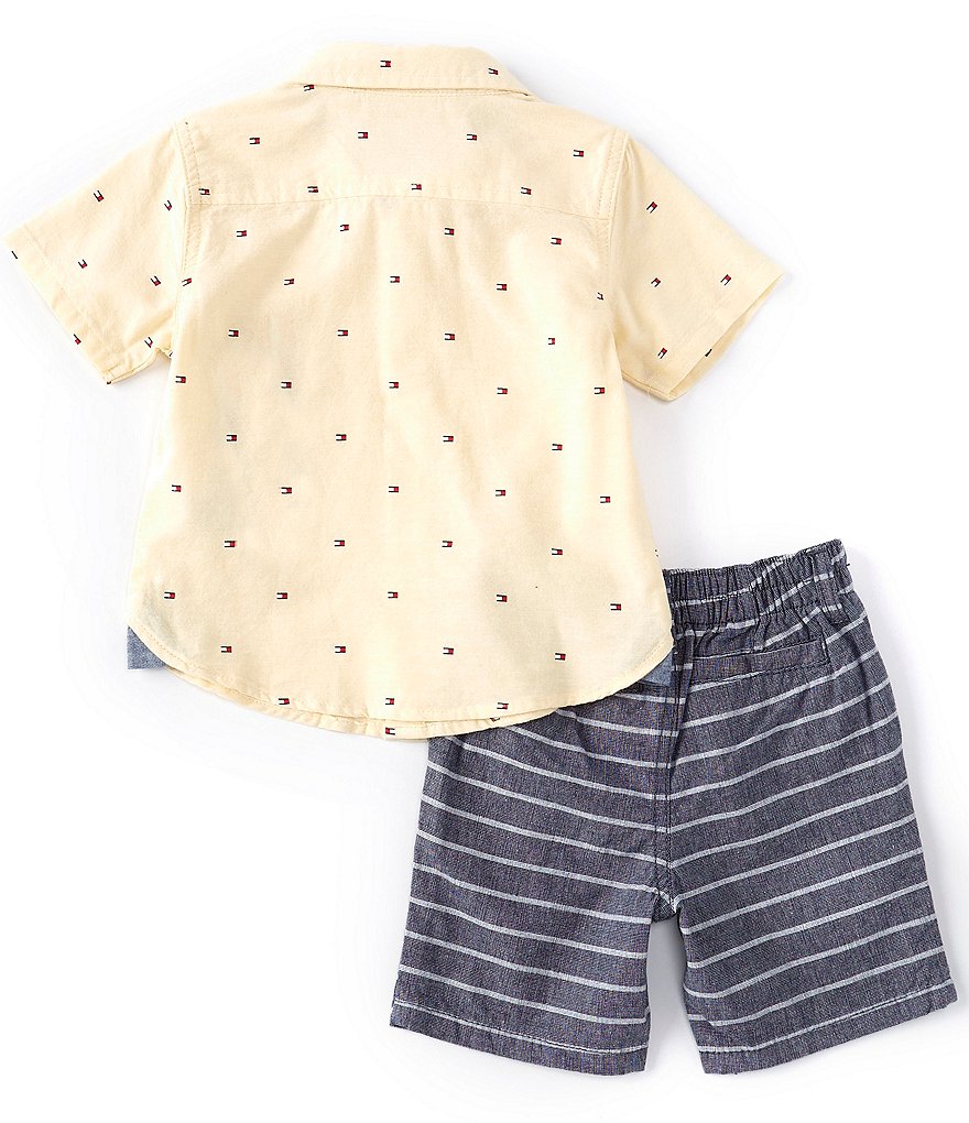 Tommy Hilfiger Baby Boys 12-24 Months Short-Sleeve Striped Polo Shirt & Microsueded Twill Shorts Set