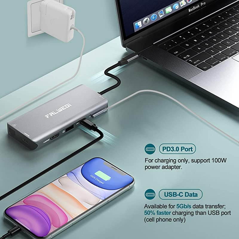 Triple Display 12 in 1 USB C Hub with 2 HDMI PD30 Ethernet SD TF Card Reader 4 USBA USBC Data Port MicAudio Type C Adapter Docking Station Compatible for MacBook Air Pro and More