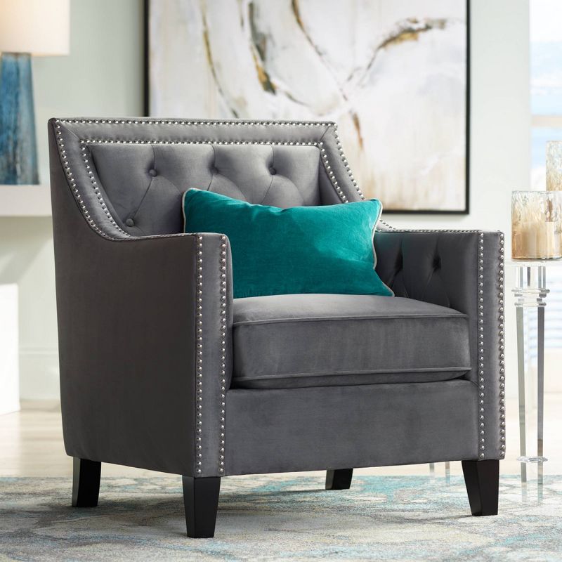 55 Downing Street Tiffany Gray Tufted Armchair