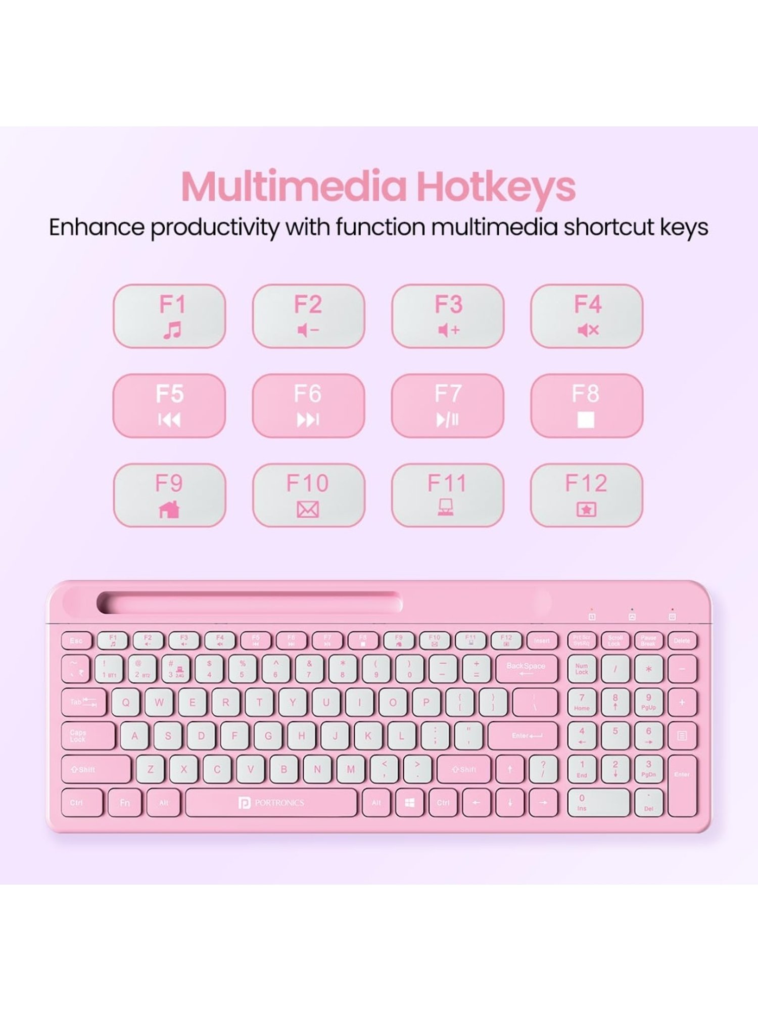 Portronics Bubble Square Wireless Keyboard (Pink)