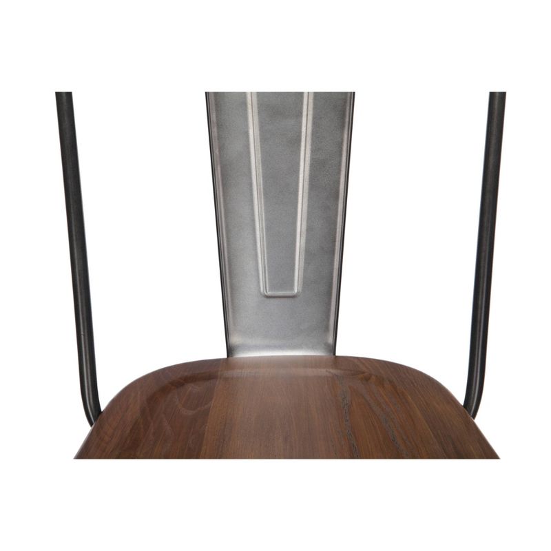 Set of 4 26" Industrial Modern High Back Galvanized Steel Counter Height Barstool with Solid Ash Wood Seats Gunmetal/Walnut - OFM