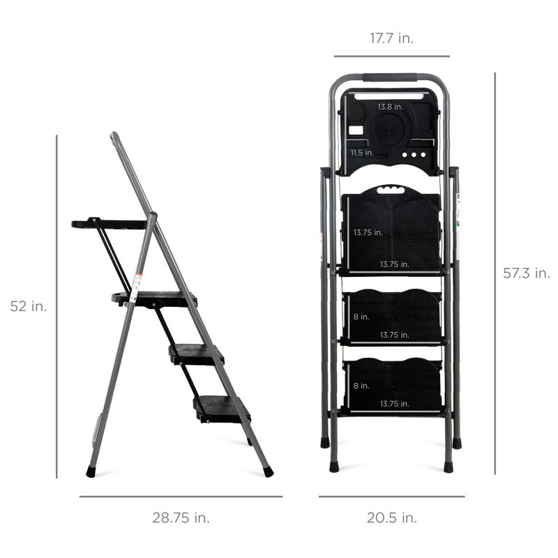 Best Choice Products 3-Step Portable Folding Anti-Slip Steel Ladder w/ Hand Grip, Utility Tray, 330lb Capacity