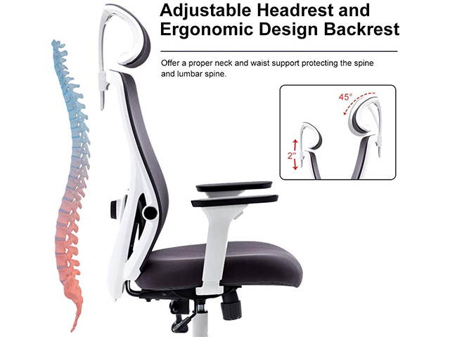 Ergonomic Office Chair Mesh Chair Heavy Duty Office Chair Adjustable Headrest and Armrest - Home Office Chair with Tilt Function and Position Lock,White,GC50