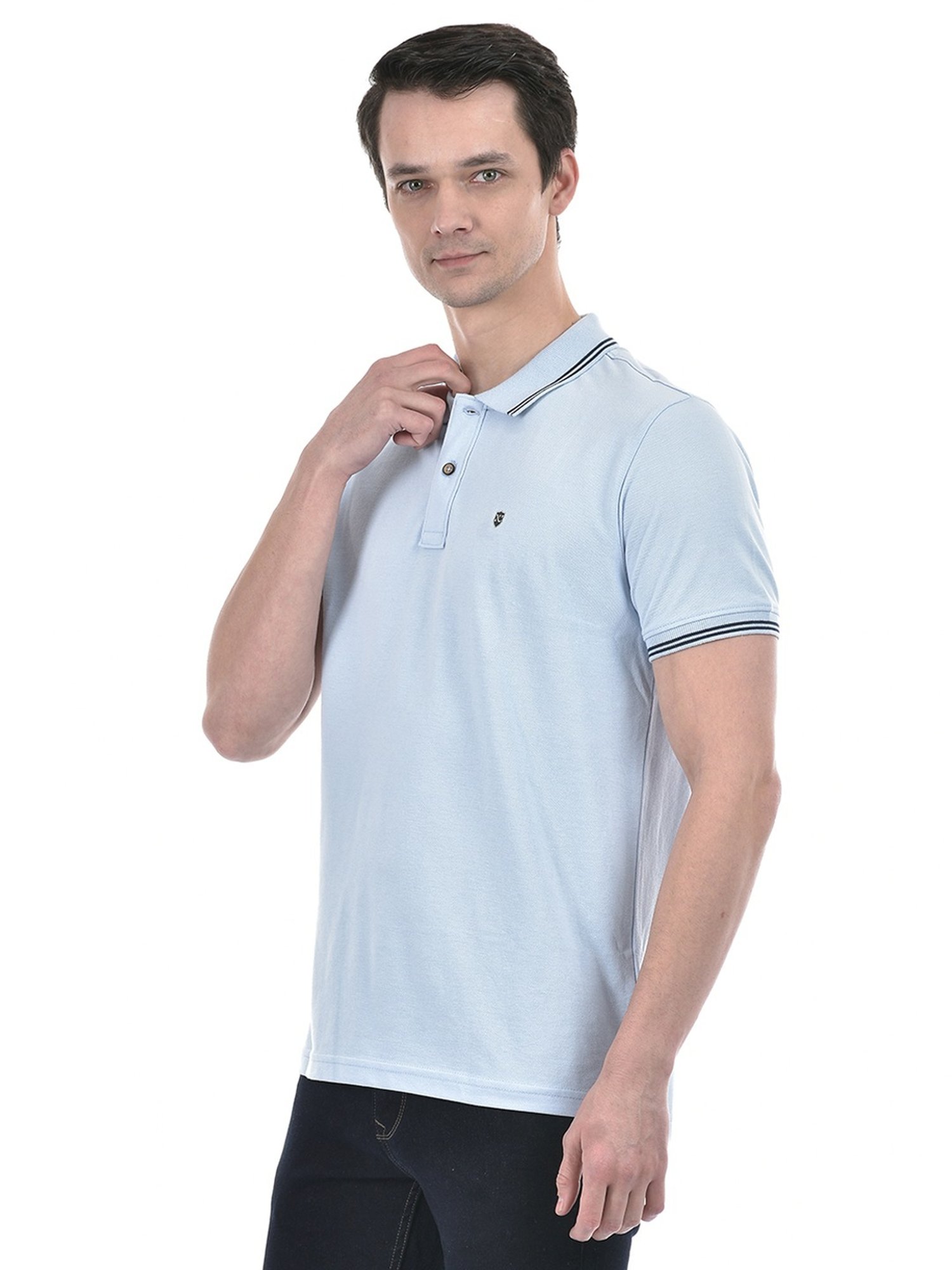 Numero Uno Powder Blue Cotton Slim Fit Polo T-Shirt