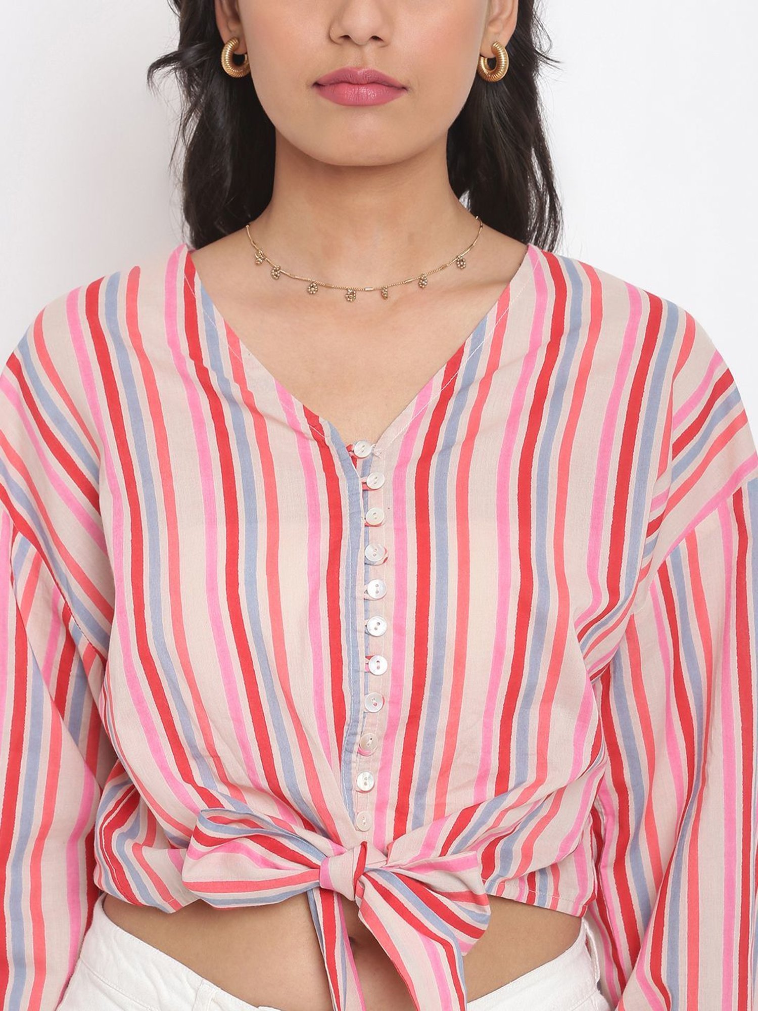 Fabindia Pink Cotton Striped Top