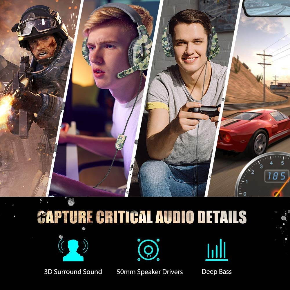 Gaming Headset with Microphone 3.5mm Plug Headphone for PS4 Nintendo Switch Playstation 4 Xbox One Computer Laptop iPad Surface Smartphone - Camouflage