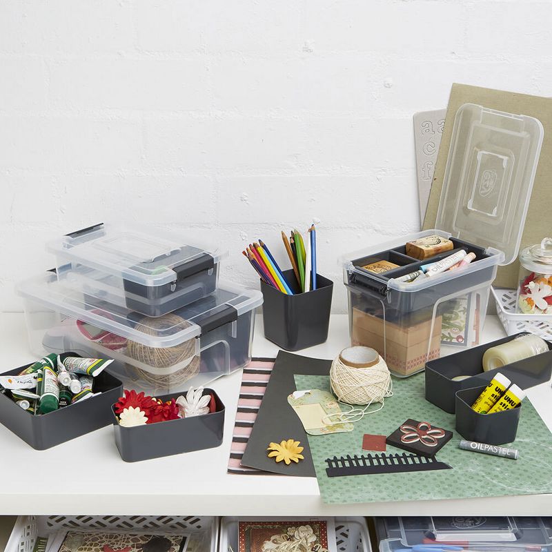 Ezy Storage Sort It 1.5 Quart Plastic Stacking Container Bin w/ 4 Cups (12 Pack)