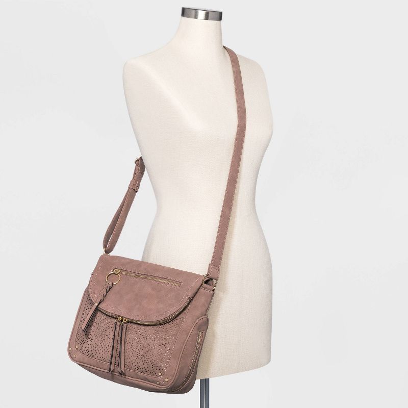 VR NYC Tear Drop Laser Cut Crossbody Bag - Mauve