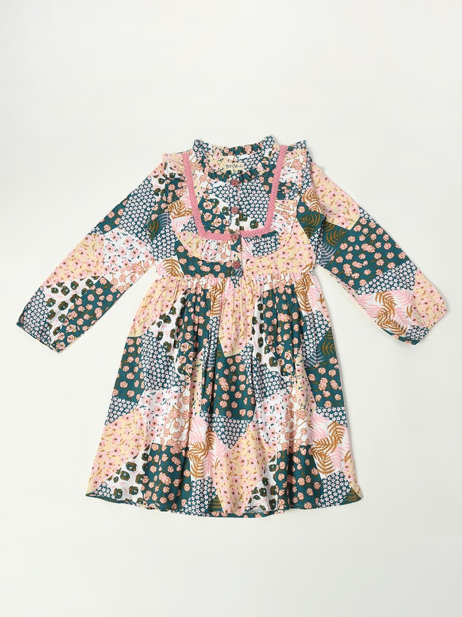Bella Moda Kids Multicolor Floral Print Full Sleeves Fit & Flare Dress