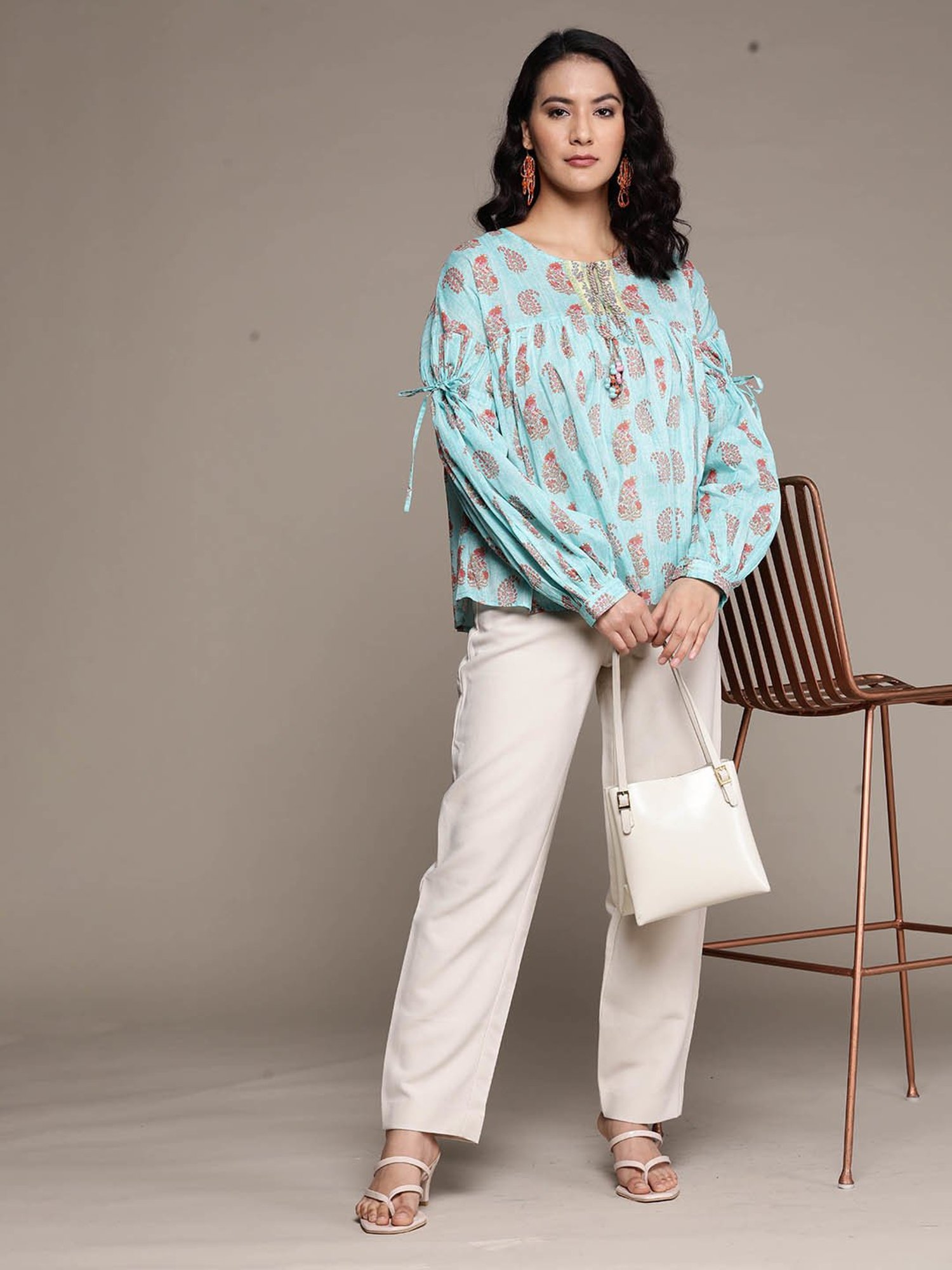 aarke Ritu Kumar Turquoise Printed Top