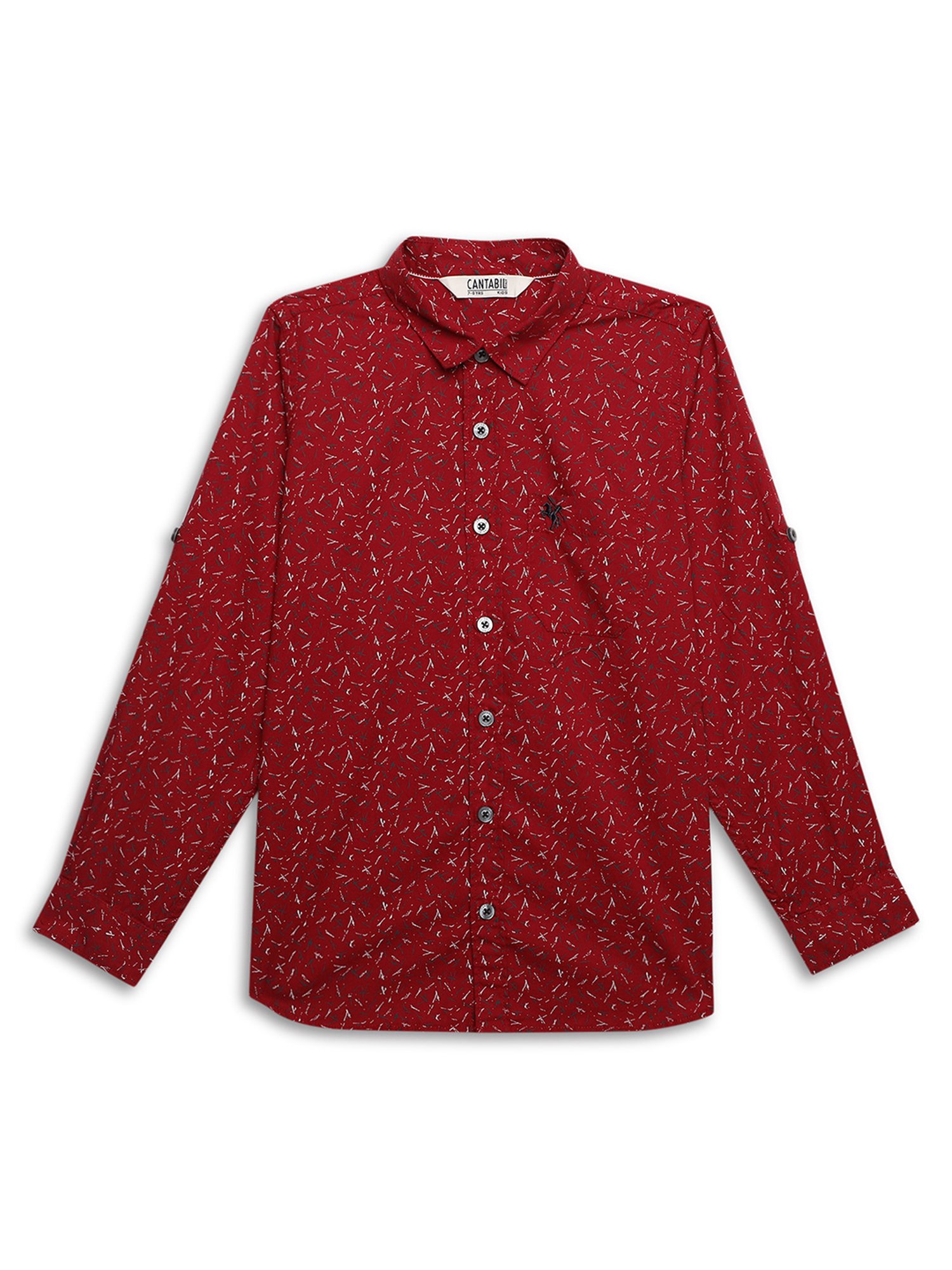 Cantabil Boys Red Printed Full Sleeves Shirt