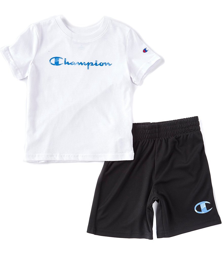 Champion Little Boys 2T-7 Short-Sleeve Script Logo Tee & Short Set