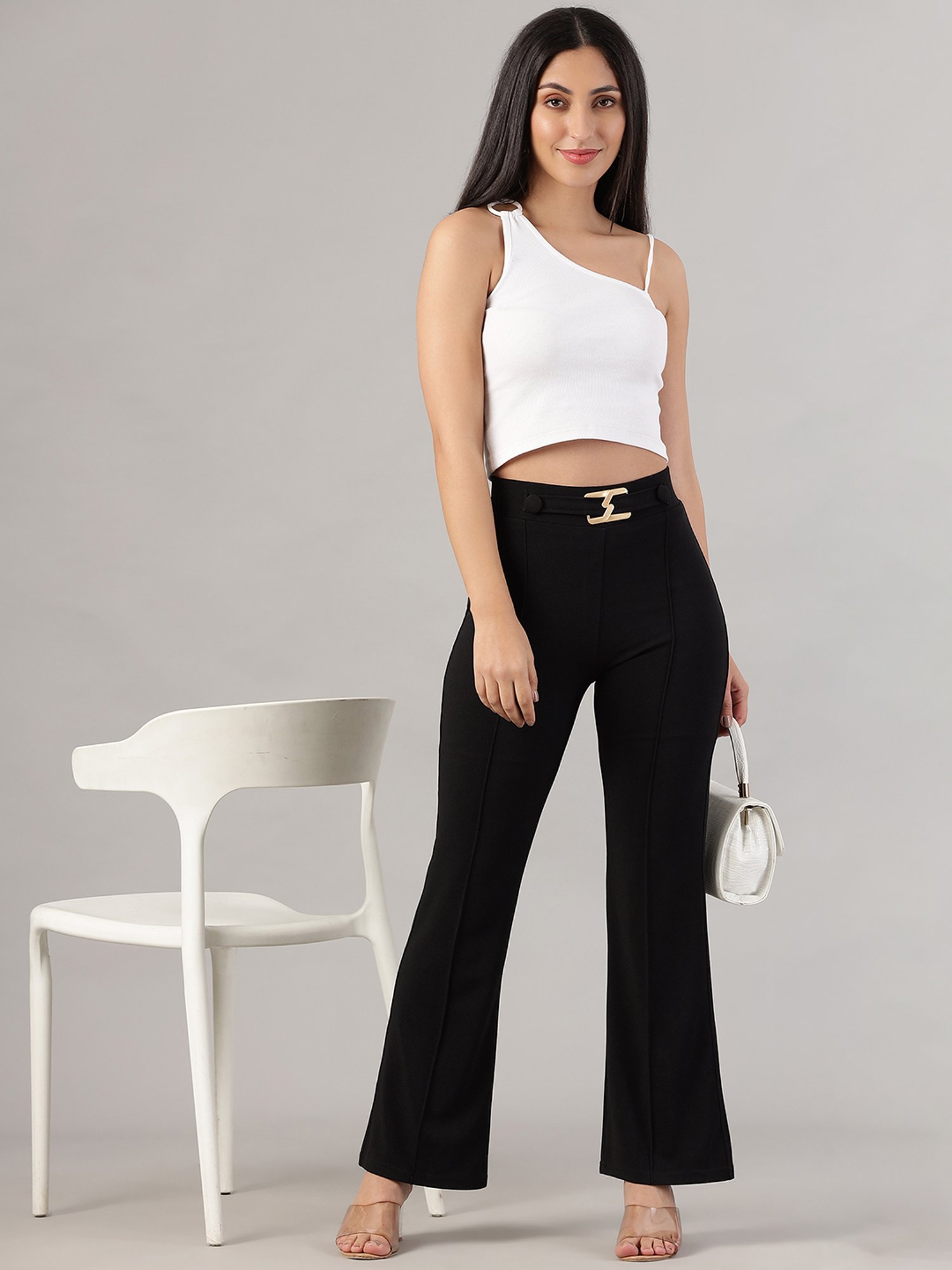 FITHUB Black Regular Fit High Rise Trousers