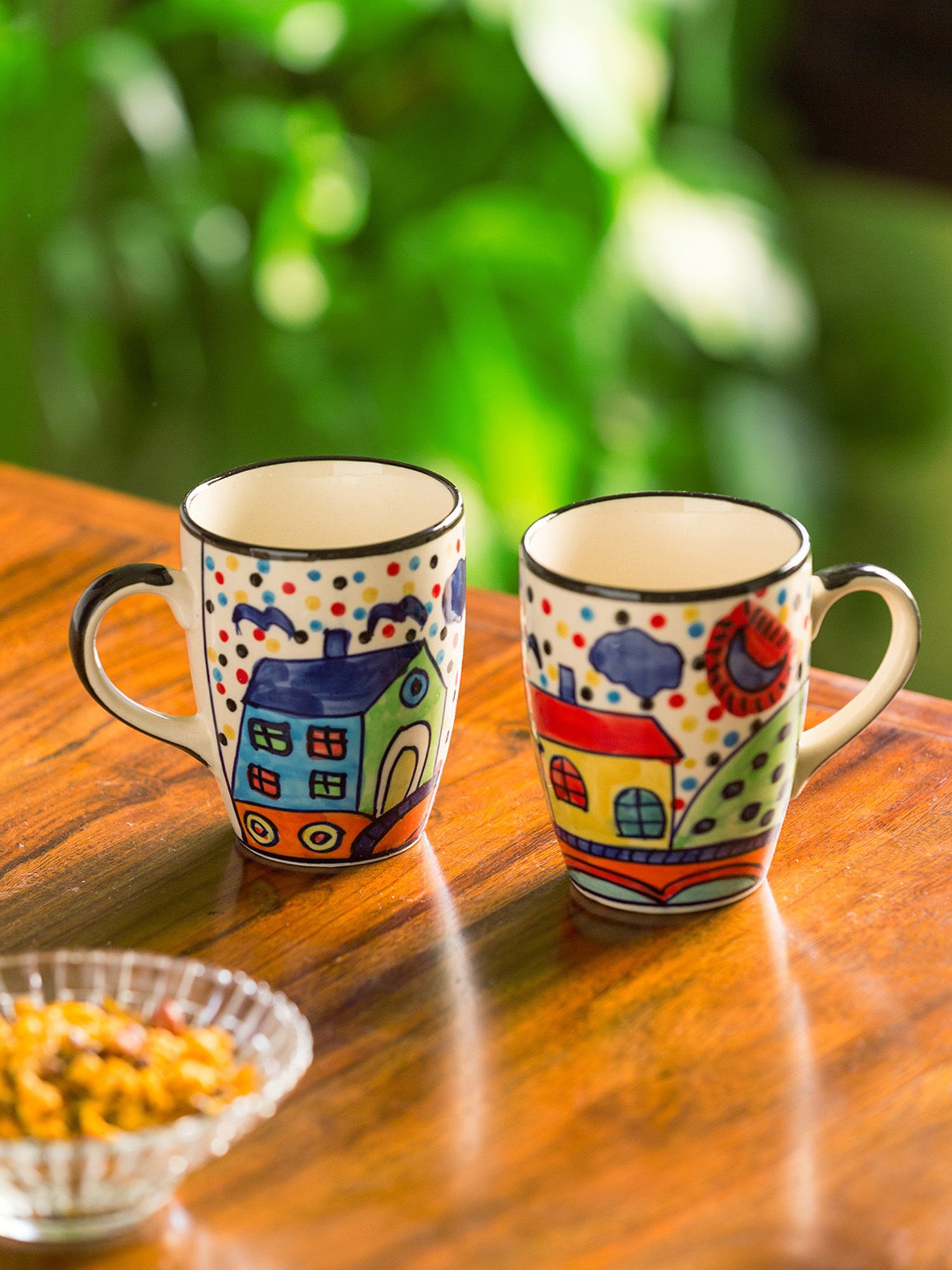 ExclusiveLane Hand-painted Multicolor Ceramic Coffee Mugs - Set of 6 (270ml)