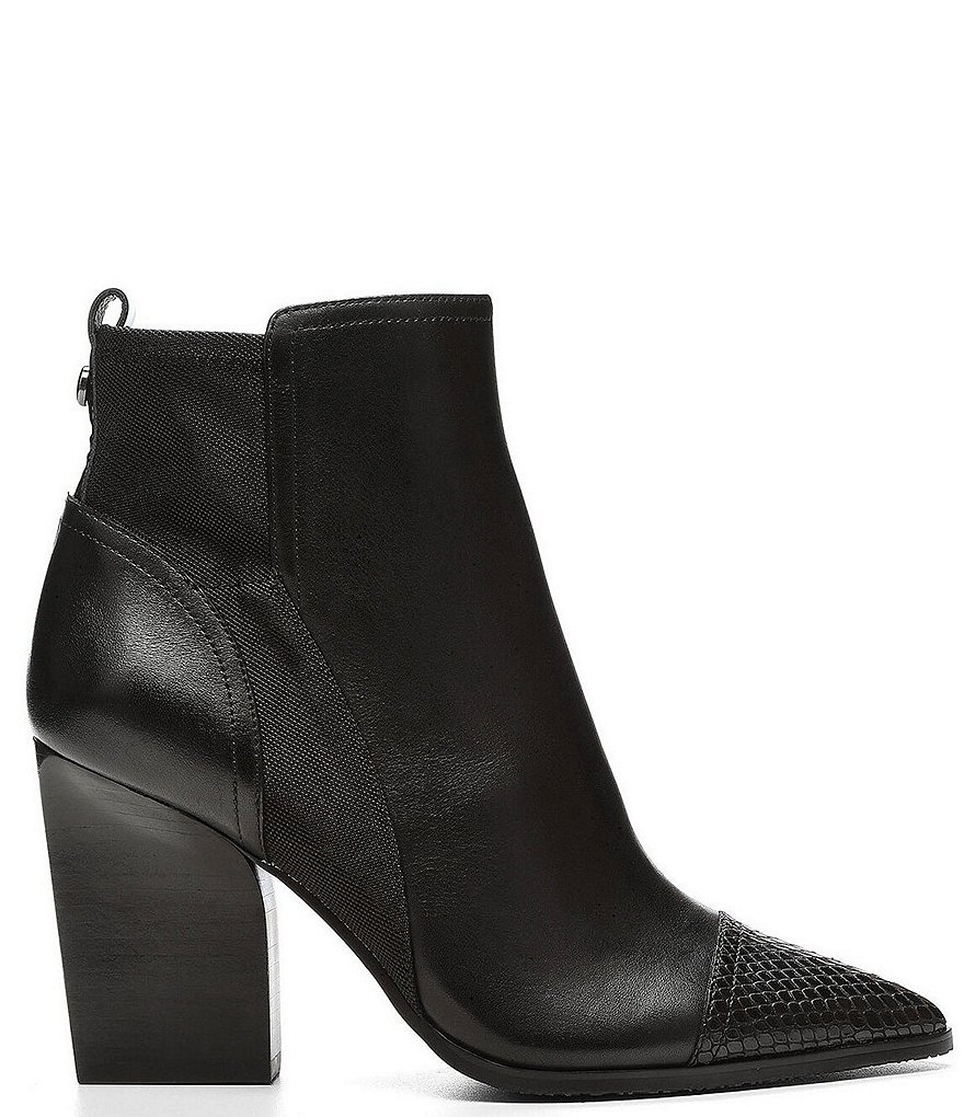 Donald Pliner Nicco Leather Snake Print Pointed Cap Toe Booties