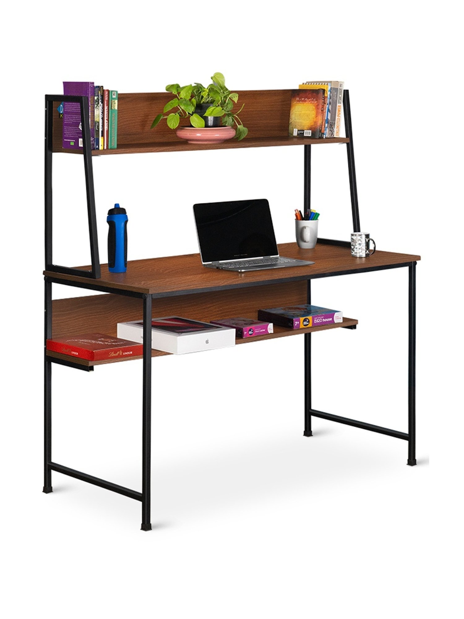 Delite Kom Ether Acacia Dark Black Metal Free Standing Study Table