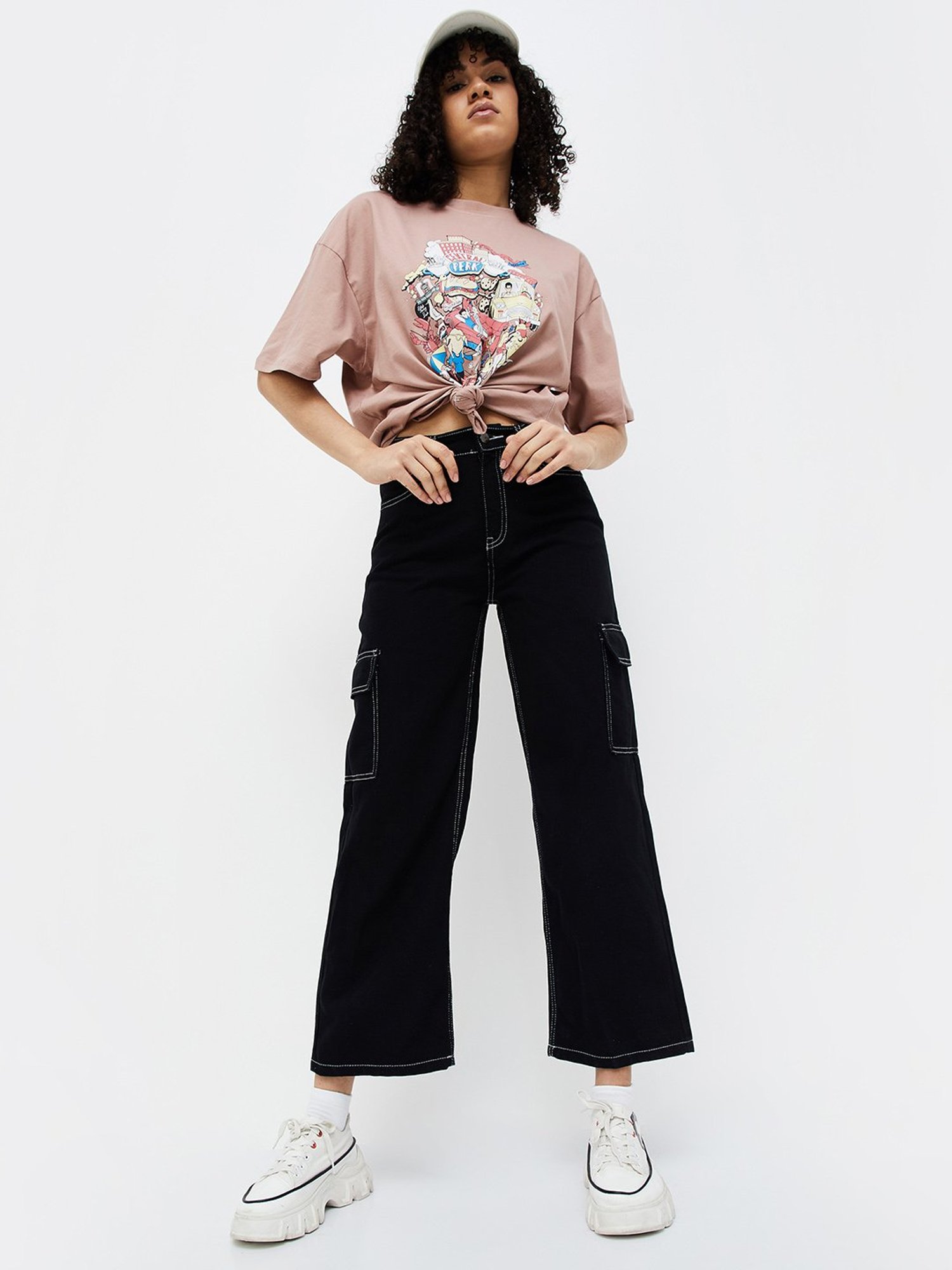 Ginger by Lifestyle Black Cotton Regular Fit Mid Rise Cargo Jeans