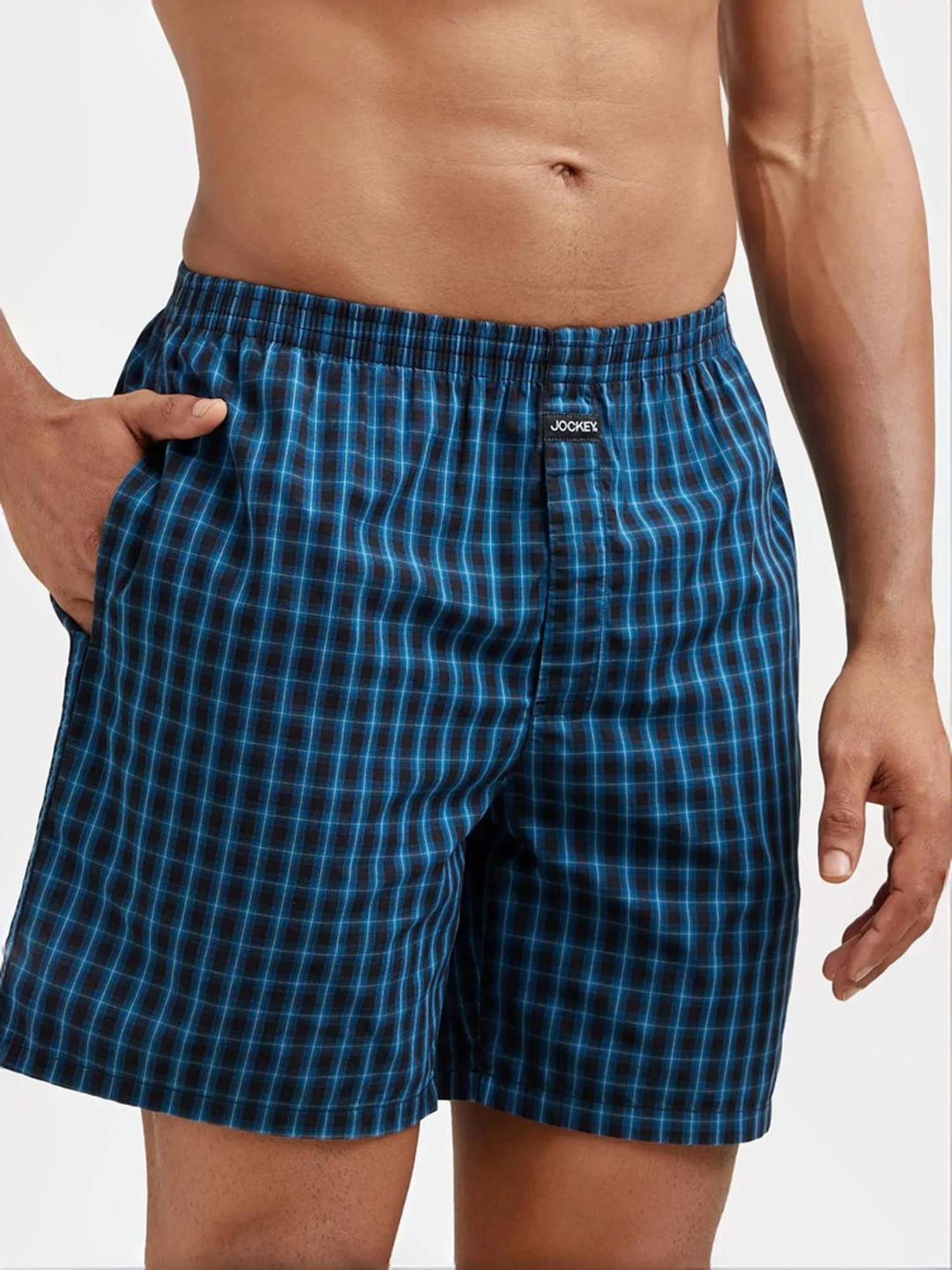 Jockey Blue & Black Regular Fit Check Boxer Shorts - Pack of 2