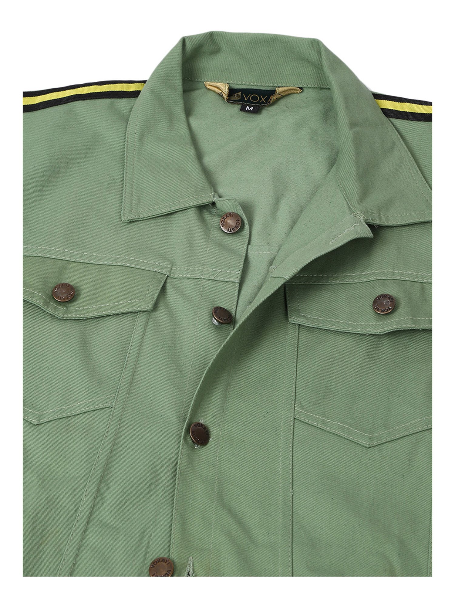 VOXATI Light Green Full Sleeves Shirt Collar Denim Jacket