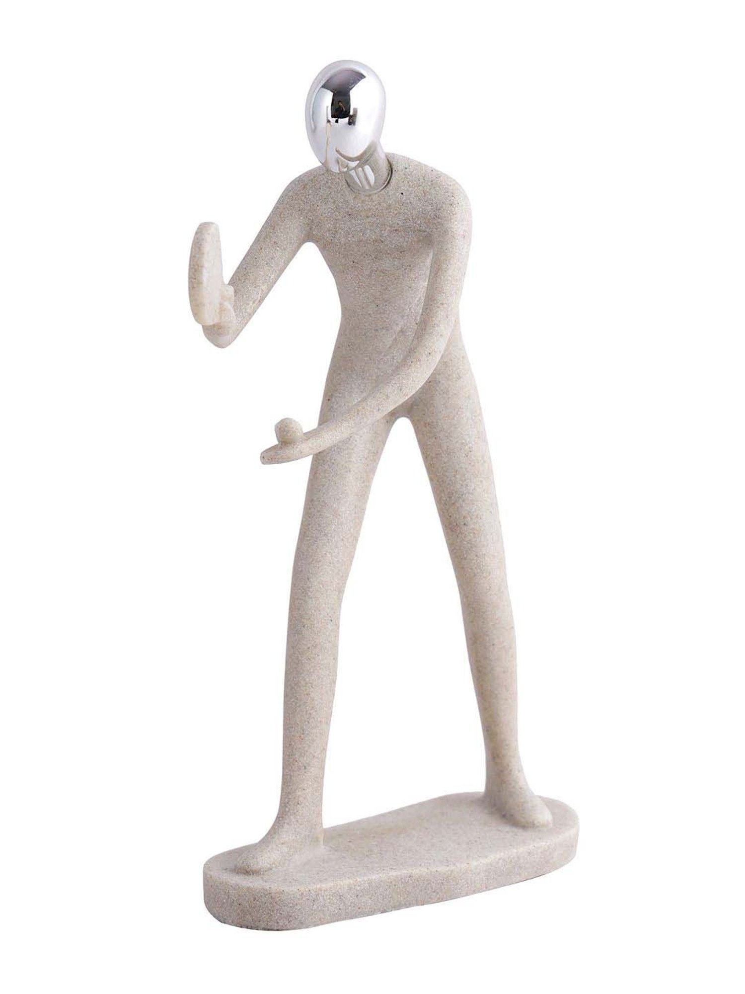 Tayhaa Off-White & Silver Resin Table Tennis Athlete Decor Piece