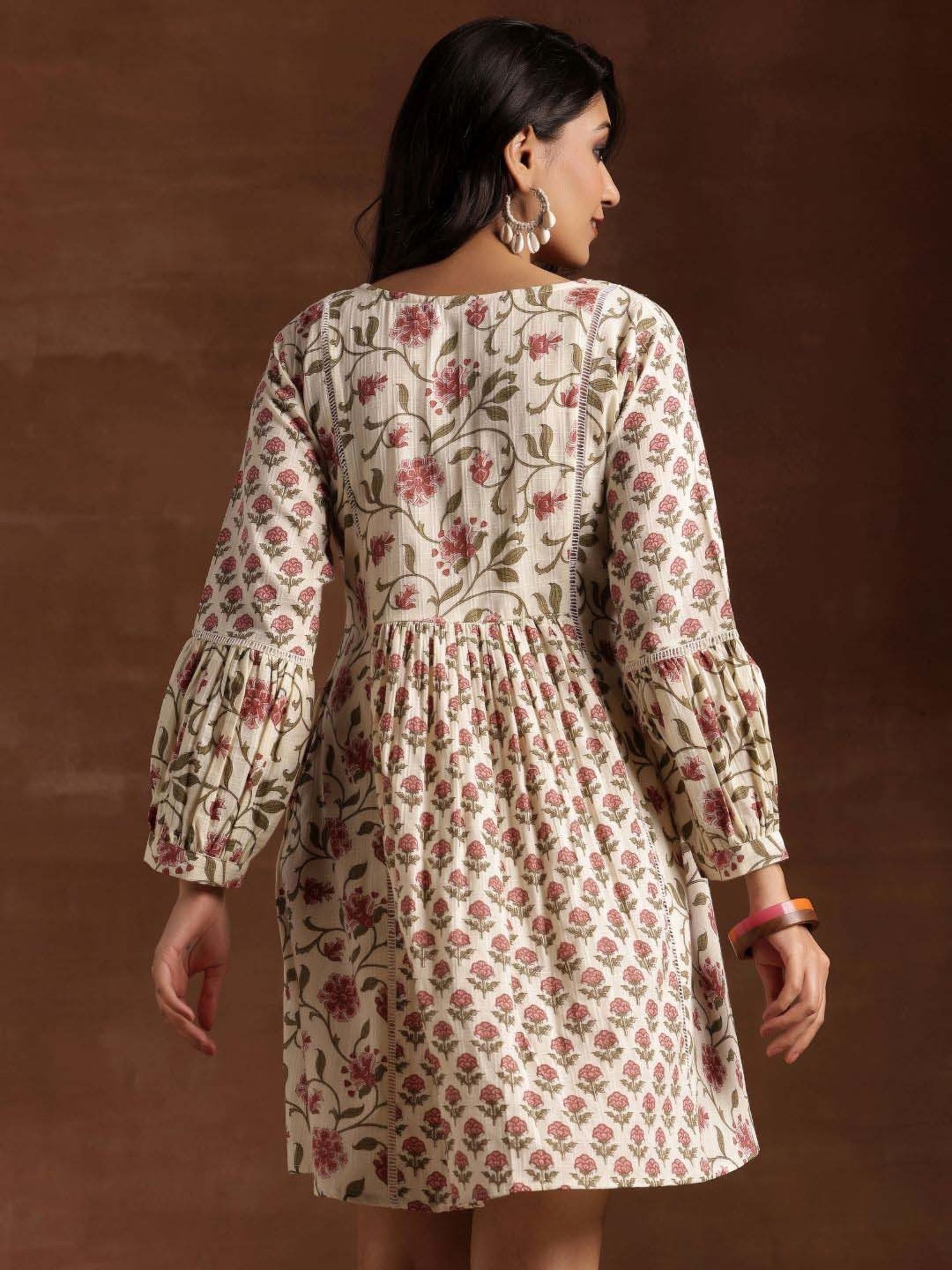 Libas Beige Cotton Printed A-Line Dress