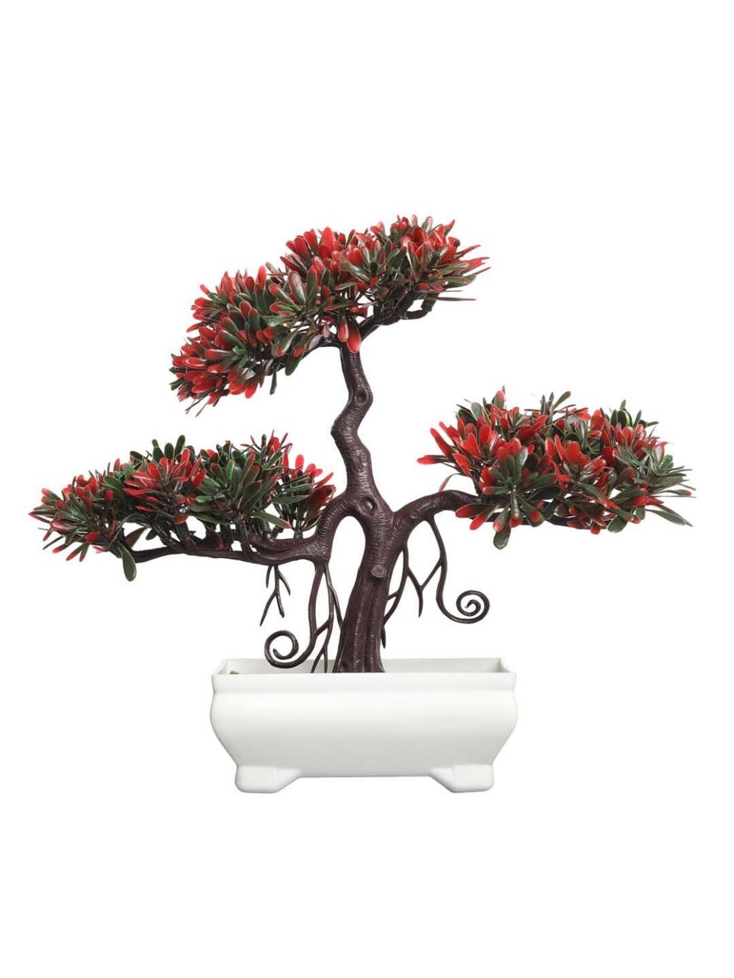 Foliyaj Red & Green Plastic Artificial Plant Bonsai Tree With Leaves
