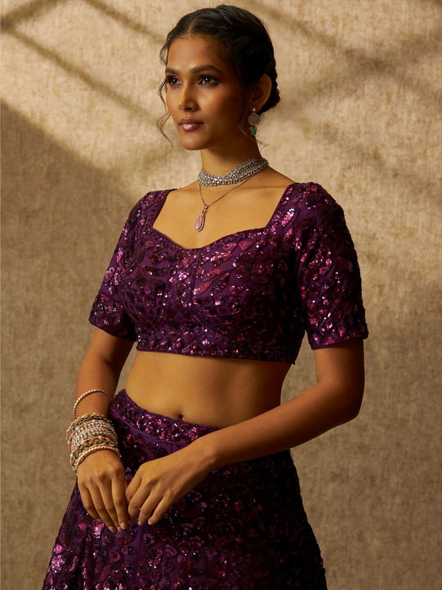 Soch Purple Embellished Unstitched Lehenga Choli Set With Dupatta