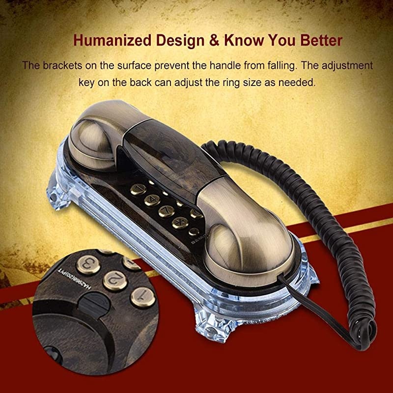 Retro Corded Telephone Fashionable Corded Phone Vintage Telephone Landline Telephone with Bottom Blue Backlight Incoming-Call Flashlight for Home Hotel(Red Copper)
