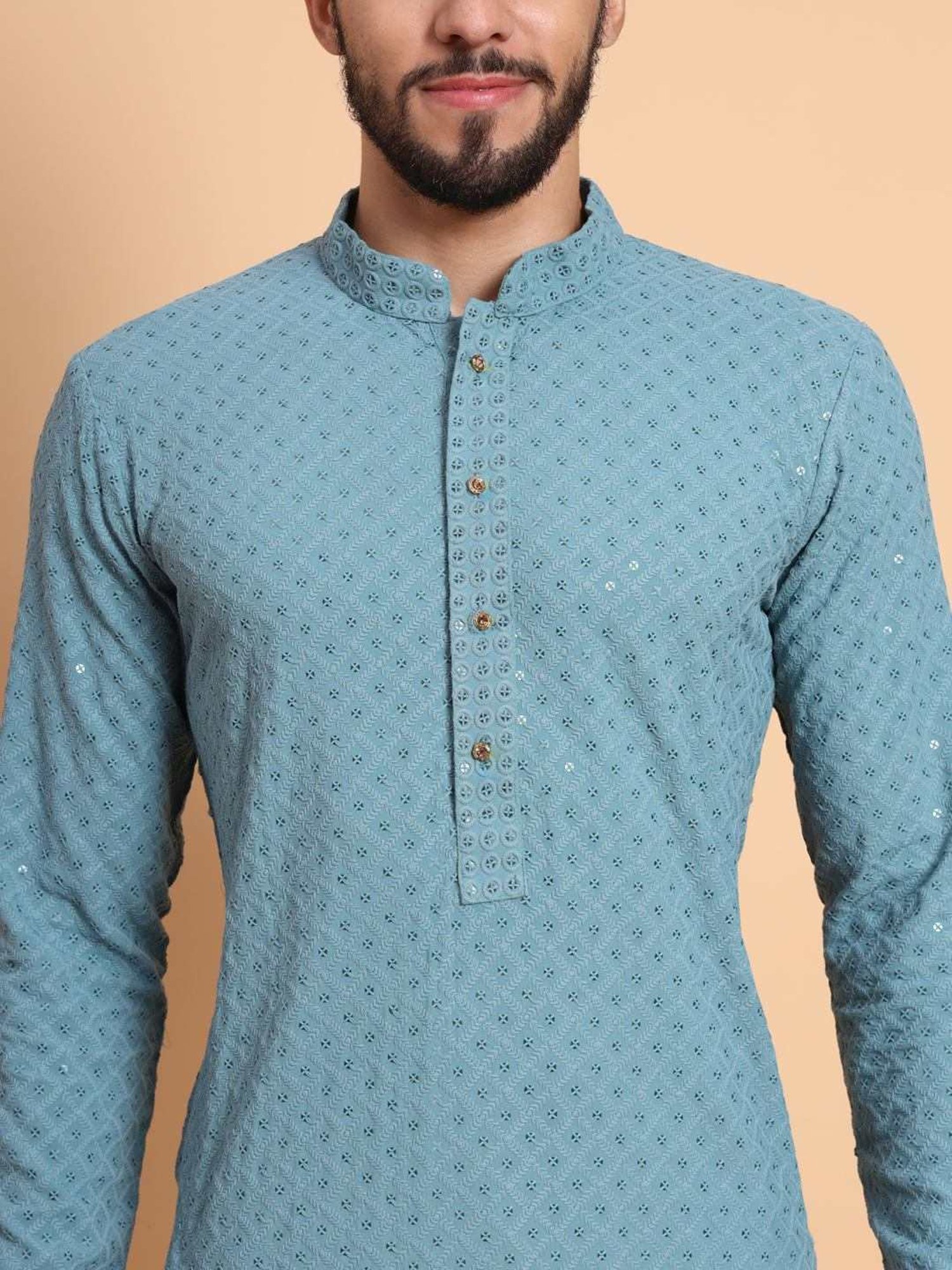 SWAGG INDIA Light Blue Regular Fit Embroidered Kurta