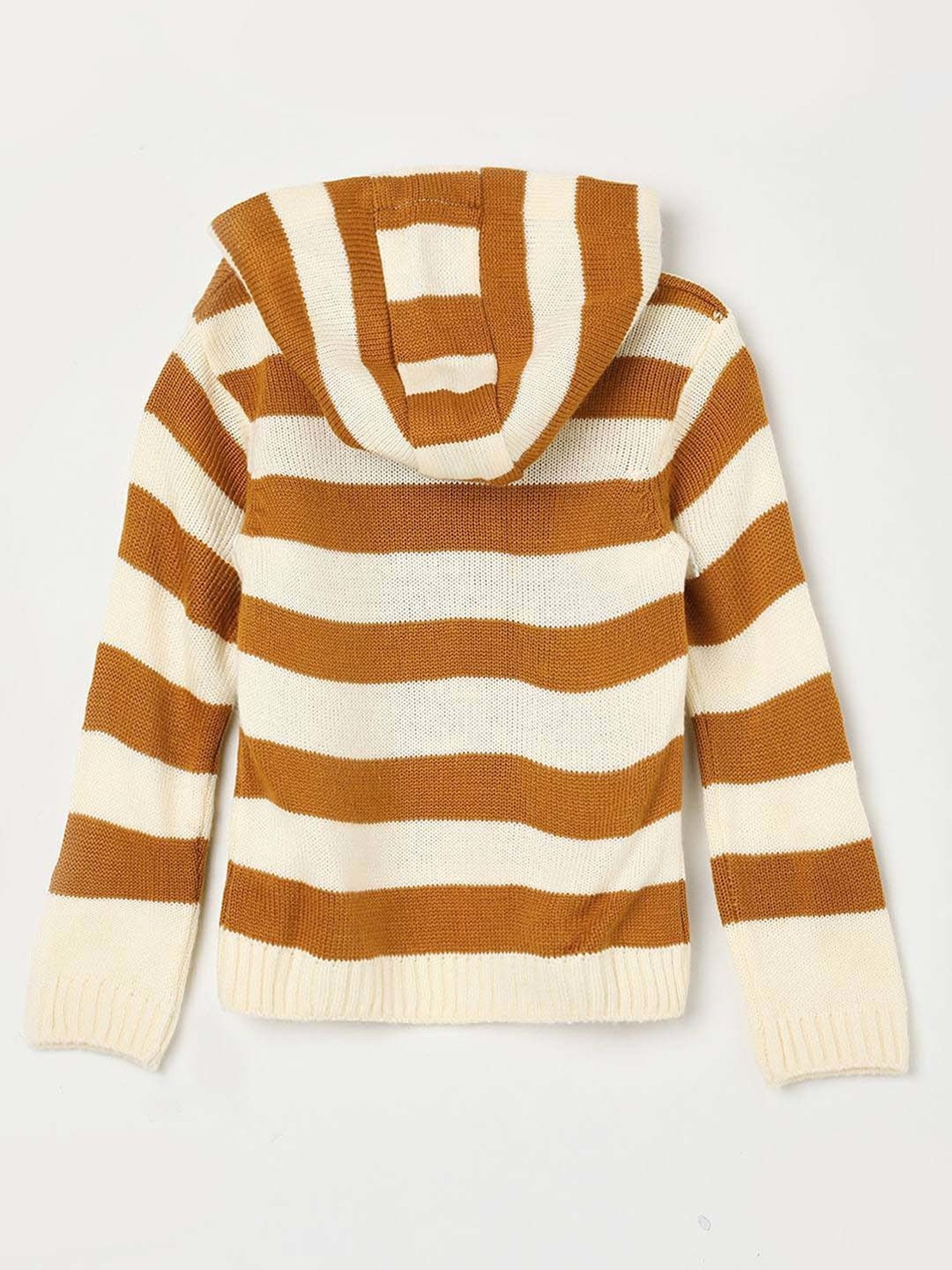 Juniors by Lifestyle Brown & White Cotton Printed Full Sleeves Sweater