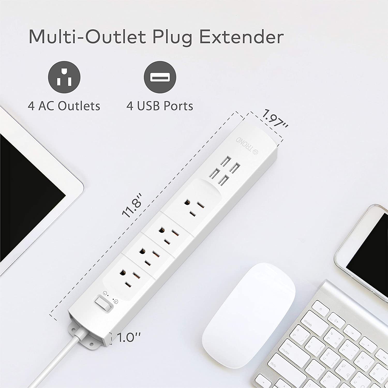 TROND Power Strip Surge Protector with USB Ports, Multiple Outlet Expansion, Low Profile Flat Plug, for Home Office Desktop