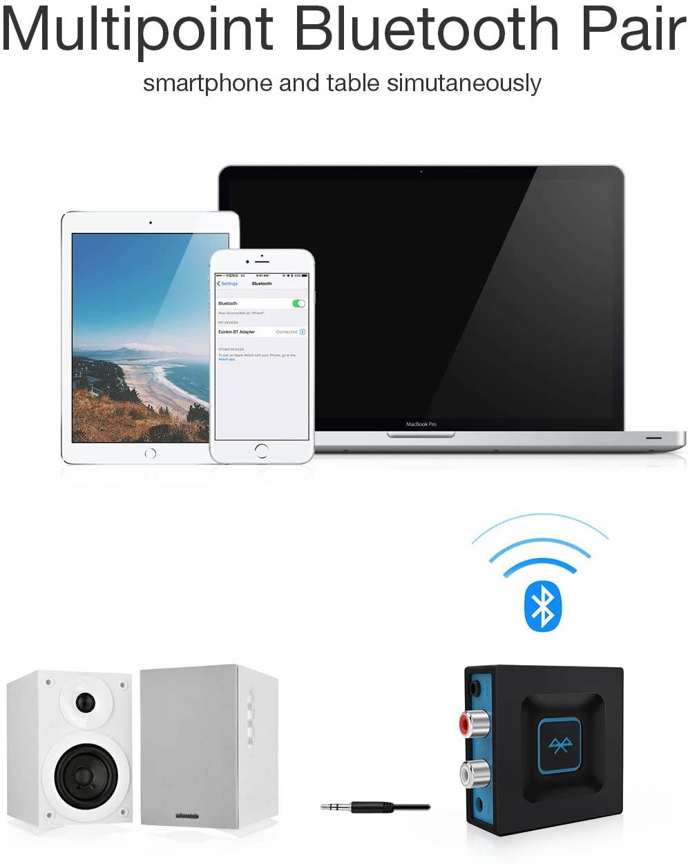 Wireless Audio Receiver for Music Streaming Sound System Works with Smart Phones and Tablets, Wireless Adapter for Speakers