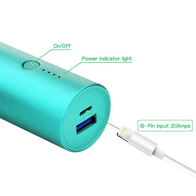 Portable Charger  Power Bank 5000mAh UltraCompactAluminumTravel Slim External Backup Battery Pack HighSpeed Output Compatible iPhoneiPadiPodSamsung MintCharging Cable Included